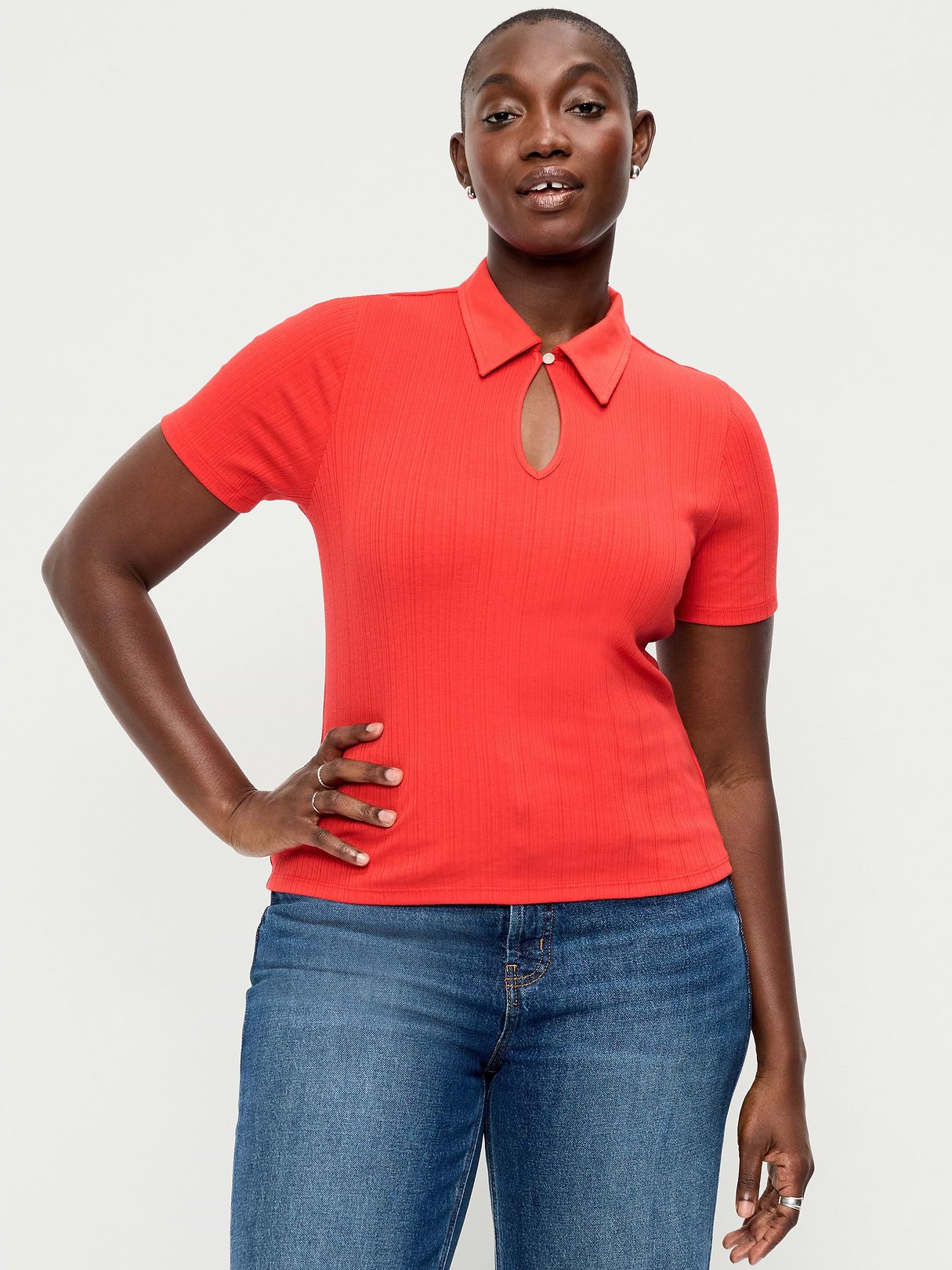Keyhole Polo Top - Scotty Red