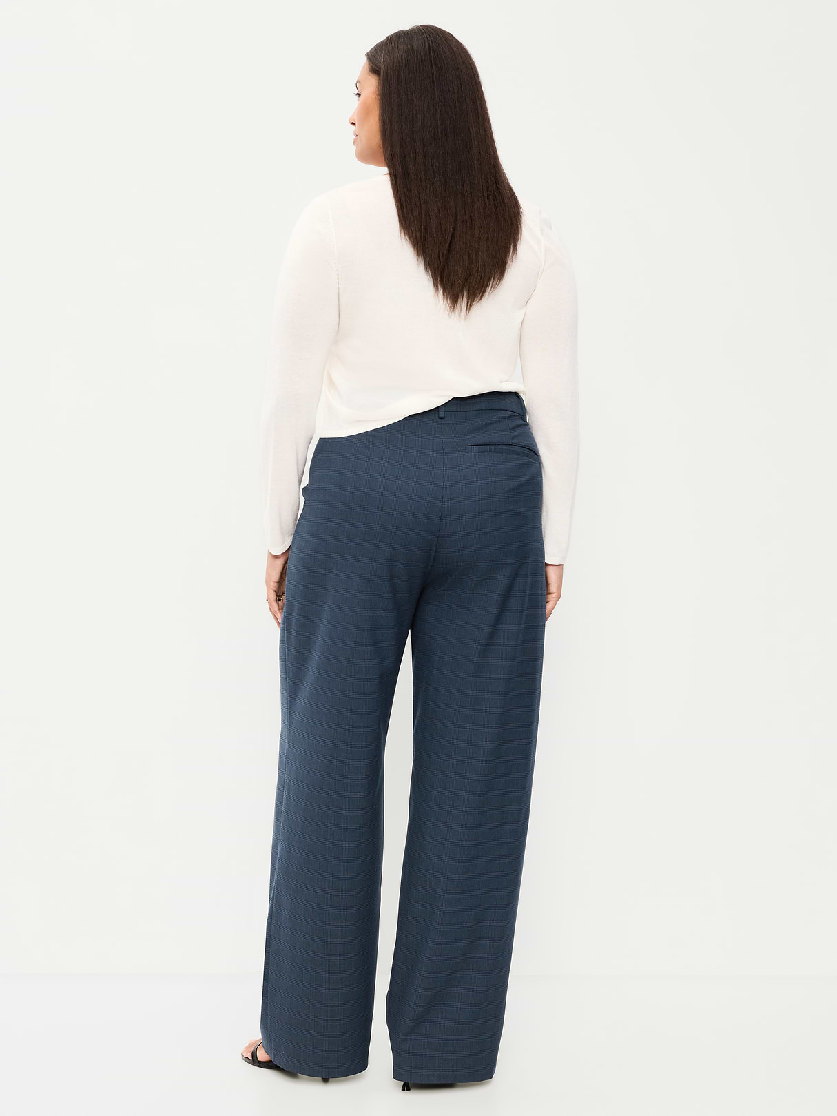 Extra High-Waisted Taylor Wide-Leg Trouser Pants - Navy Plaid