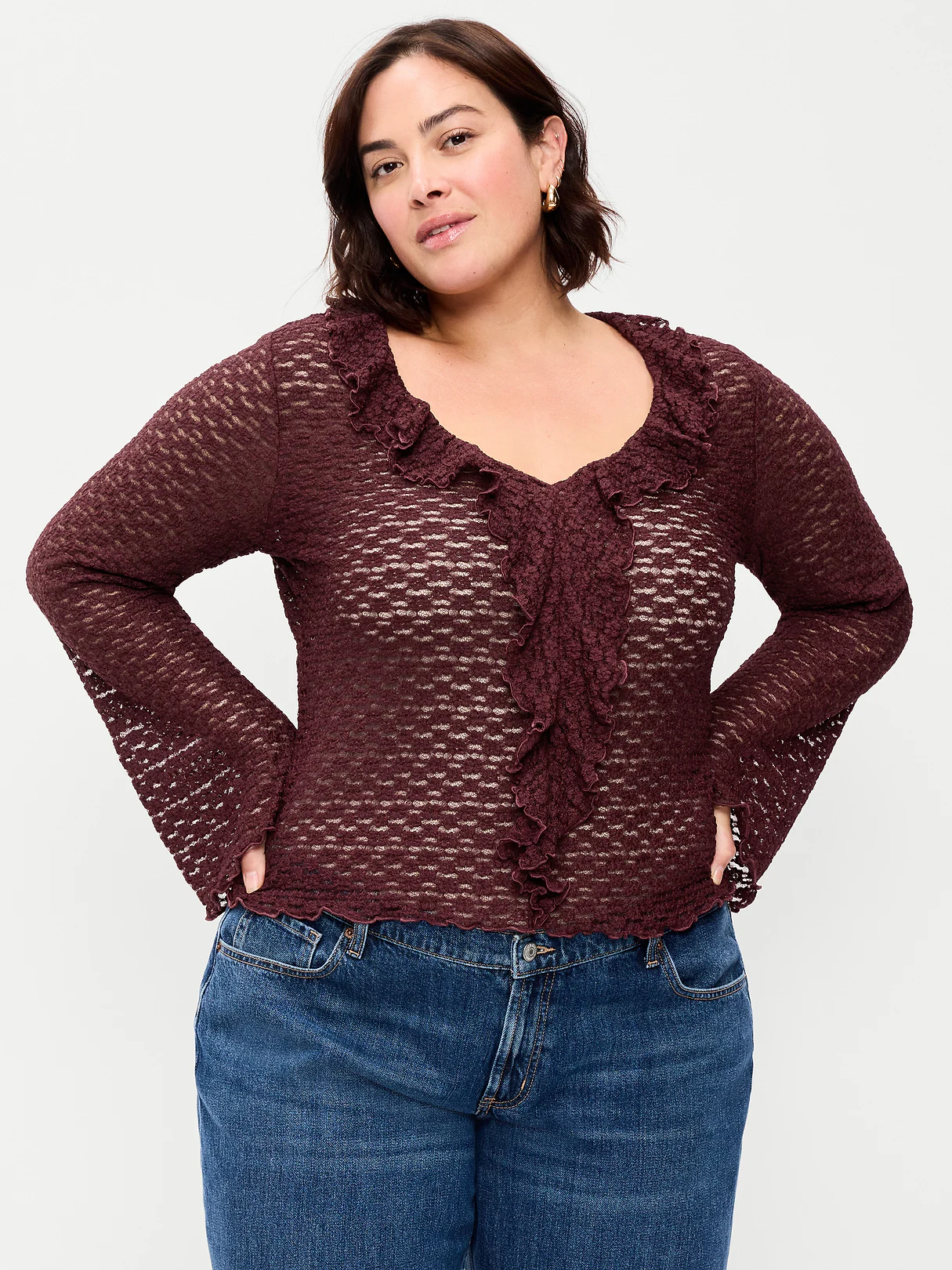 Fitted Bell-Sleeve Ruffle Top - Reddy Or Not