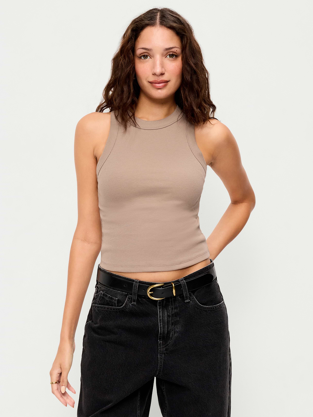 Crop Ribbed Tank Top - Chocolate Malted