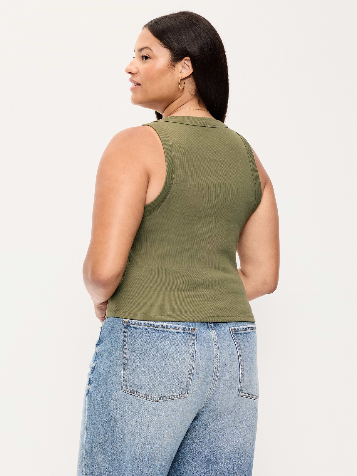 Crop Ribbed Tank Top - Dill Caper