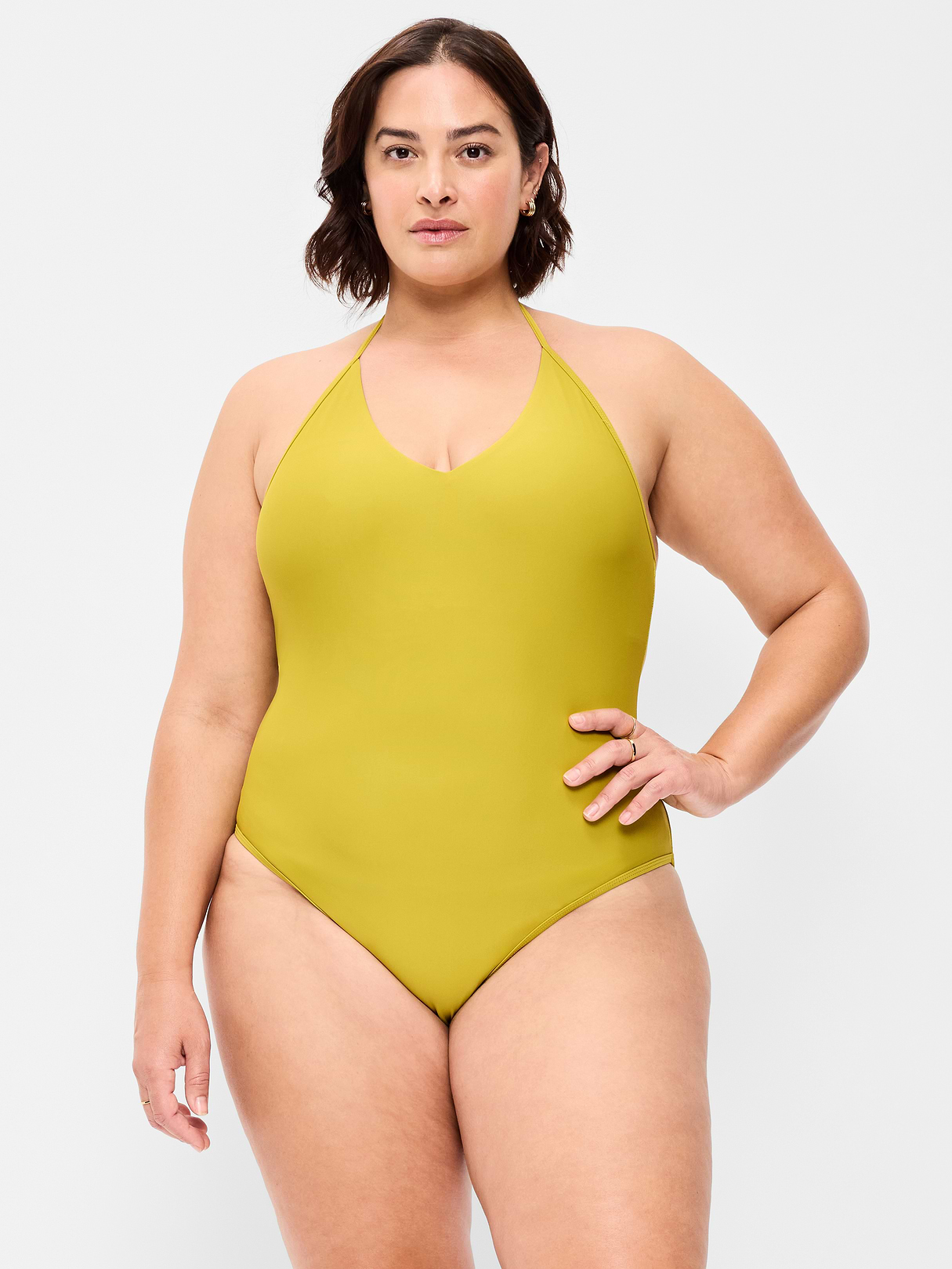 Pique V-Neck Halter Swimsuit - Lacewing