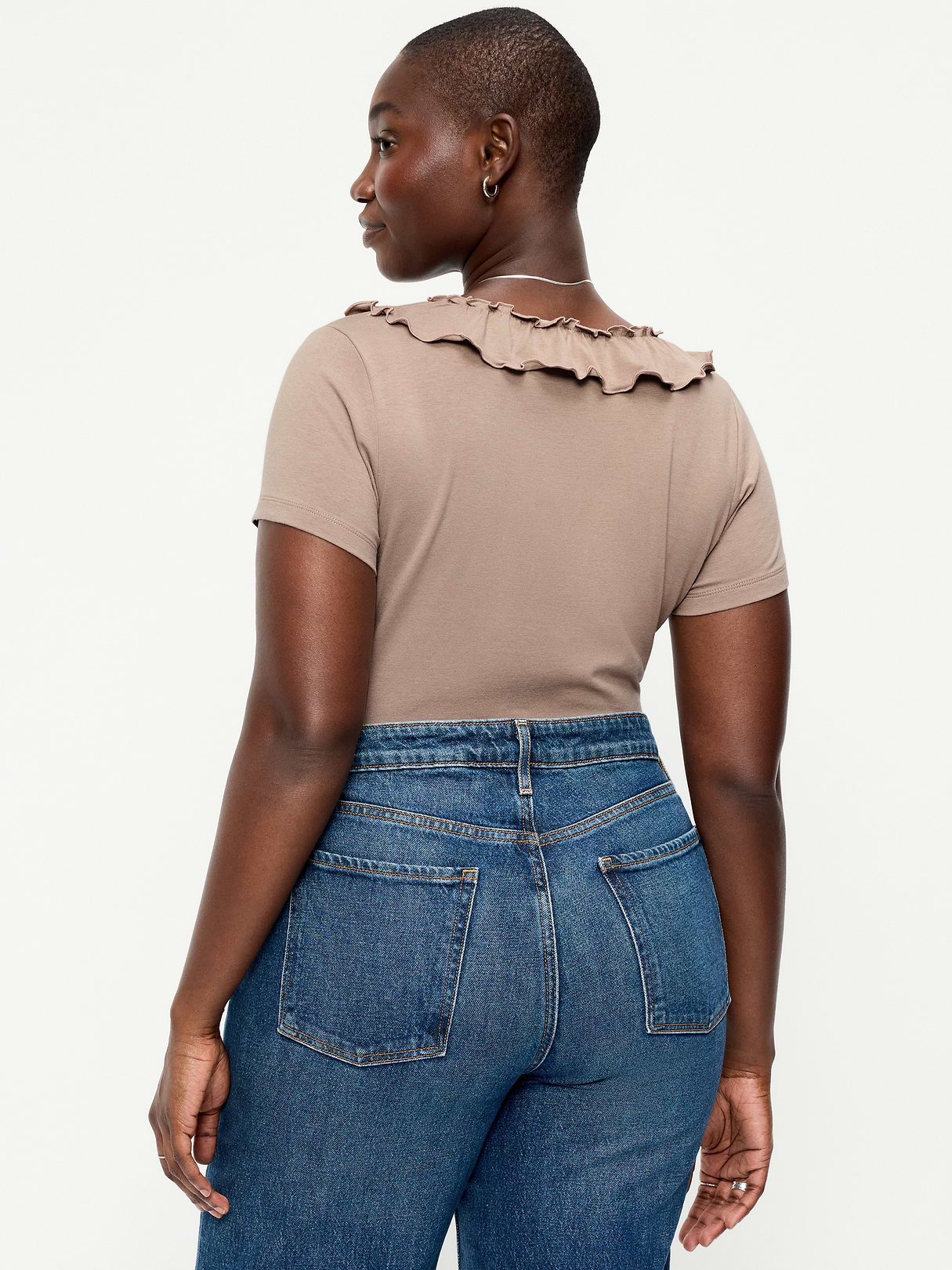 Lettuce-Edge Scoop-Neck Top - Chocolate Malted