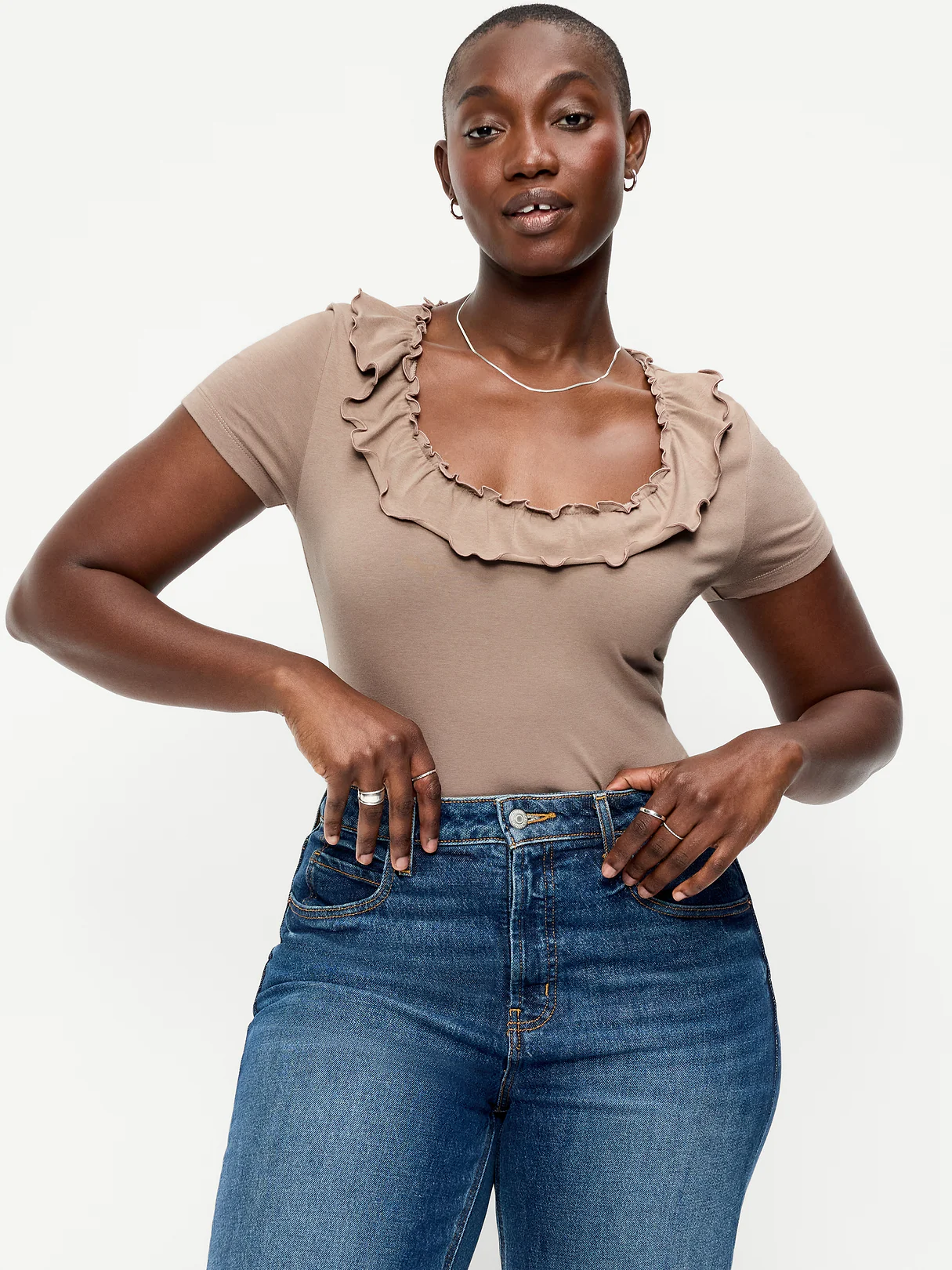 Lettuce-Edge Scoop-Neck Top - Chocolate Malted