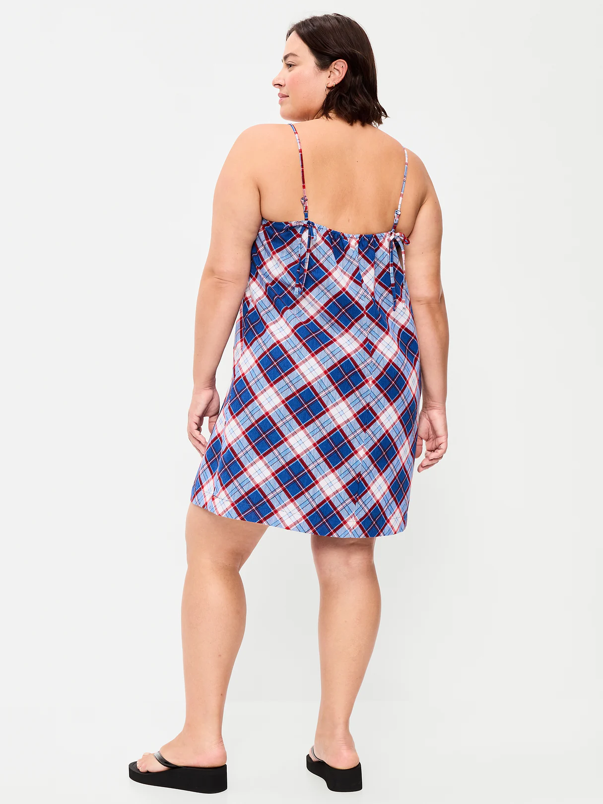 Strappy Mini Shift Dress - Blue Plaid