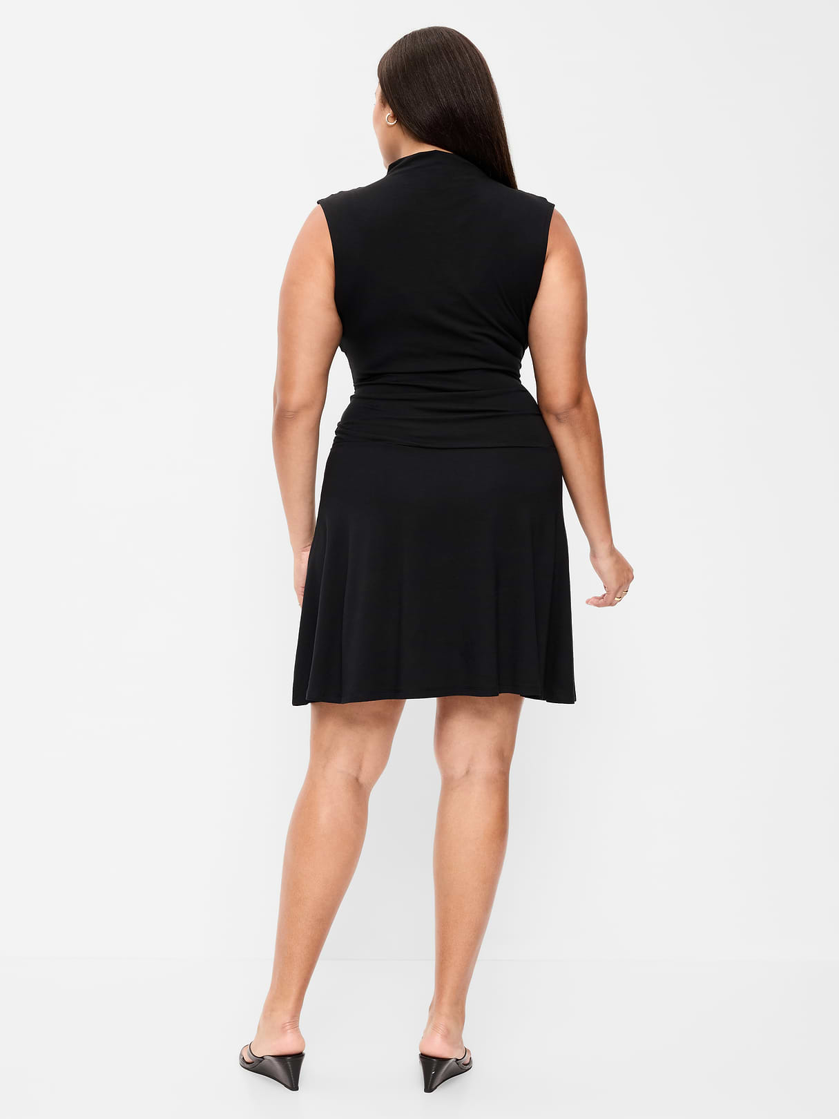 Gathered Mock-Neck Drop-Waist Mini Dress - Black Jack