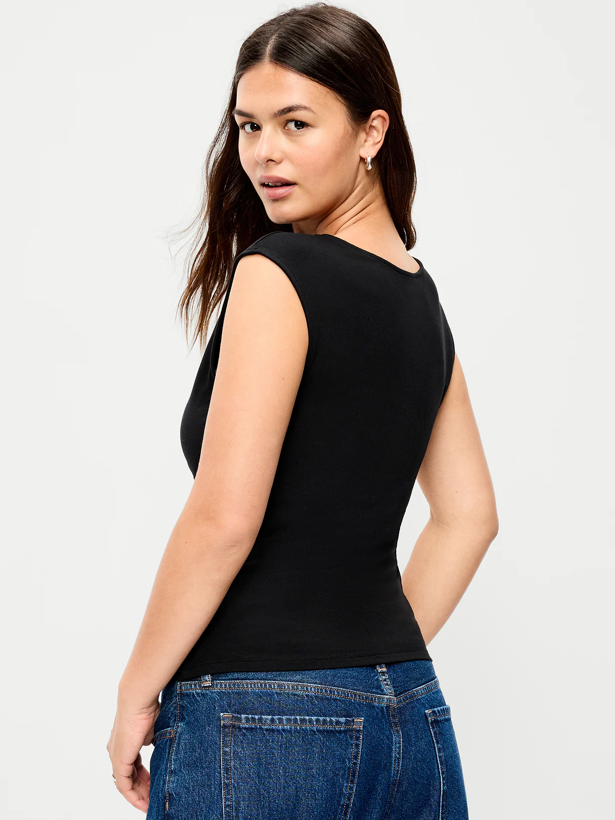 Gathered-Shoulder Rosette Top - Black Jack