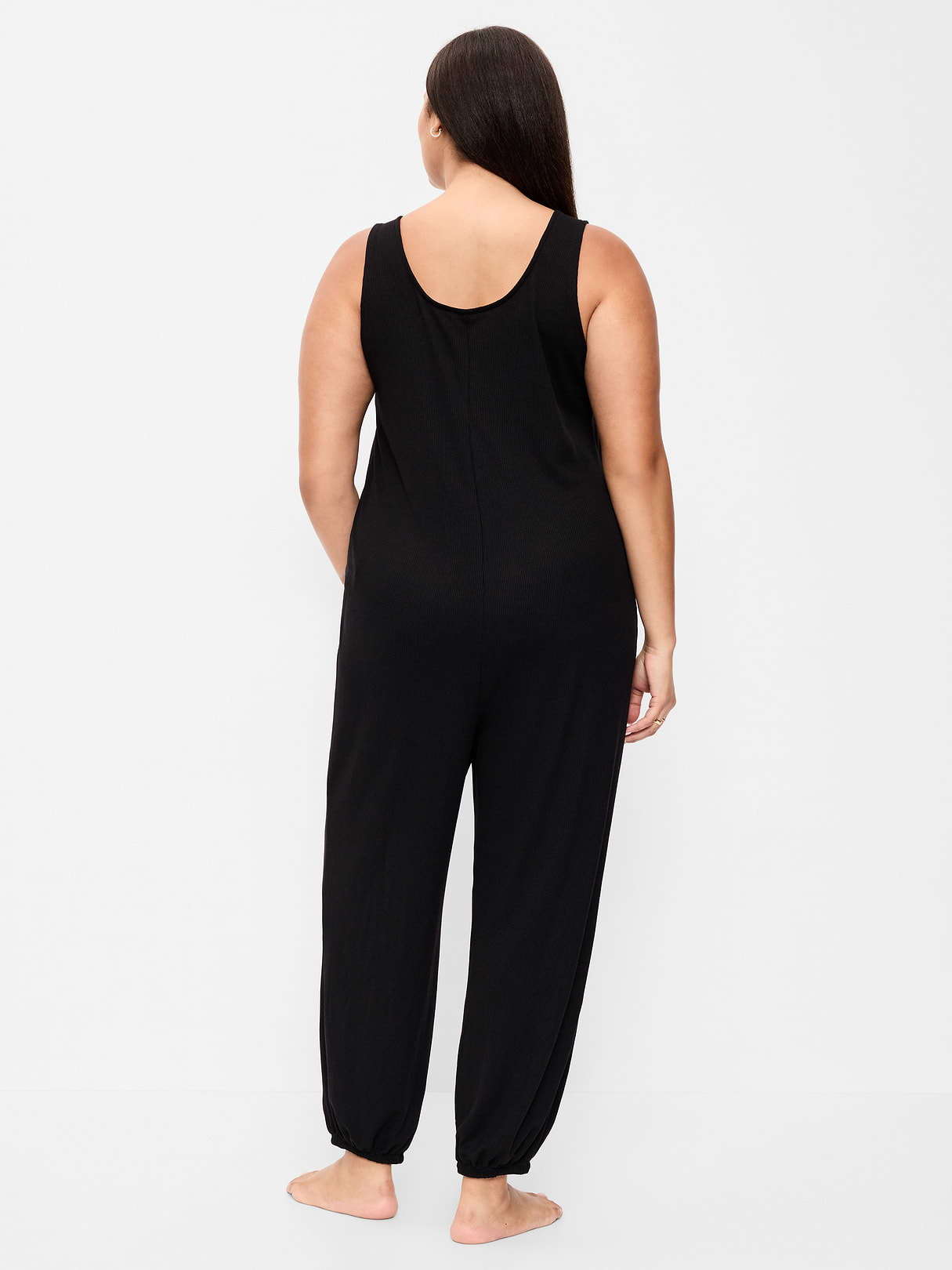 Waffle-Knit Harem-Leg Pajama Jumpsuit - Black Jack