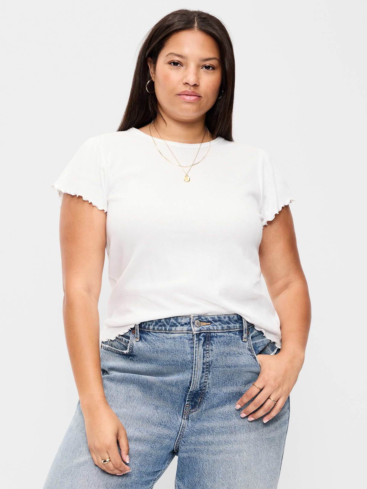 Lettuce-Edge Pointelle Top - White Lilies
