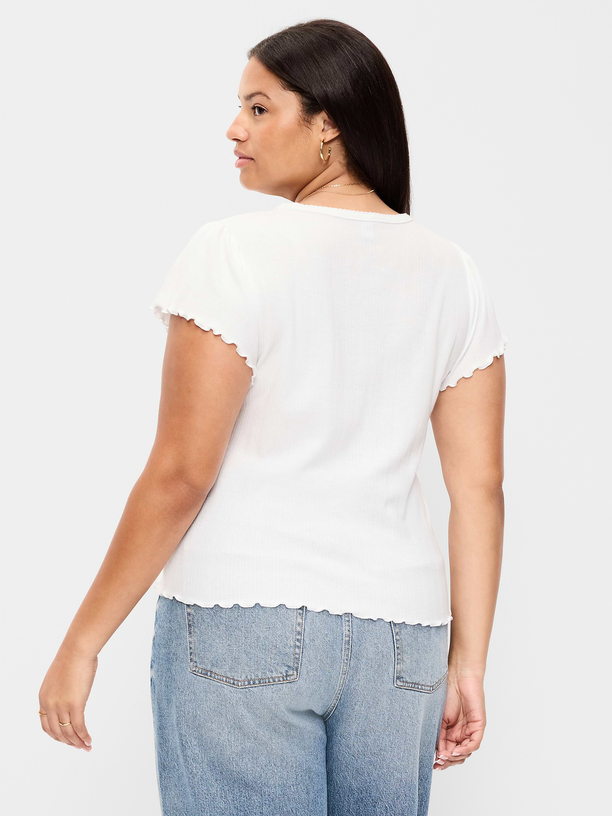 Lettuce-Edge Pointelle Top - White Lilies