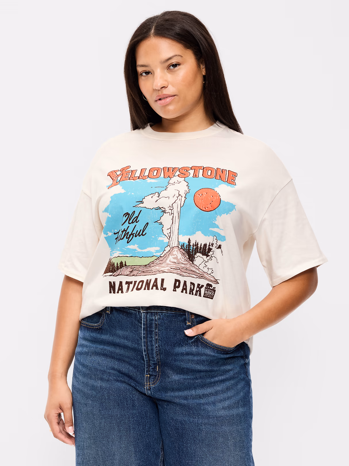 Yosemite National Park Crew-Neck Oversized T-Shirt - Sea Salt