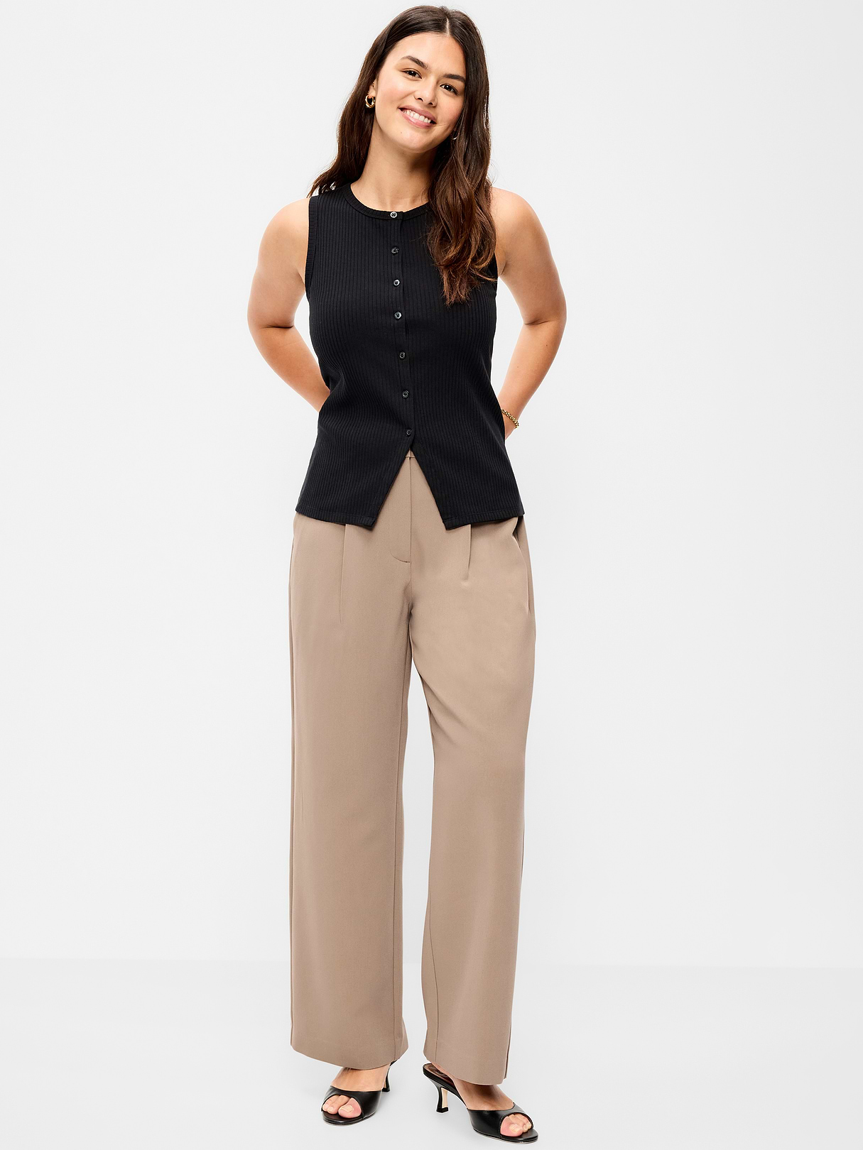 Extra High-Waisted Taylor Wide-Leg Trouser Pants - Sedimentary