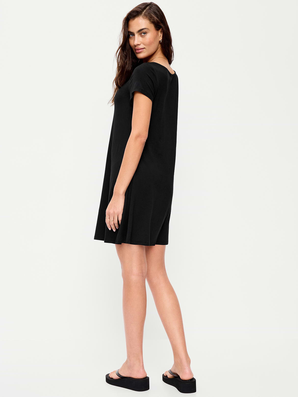 Short-Sleeve Mini Swing Dress - Black Jack
