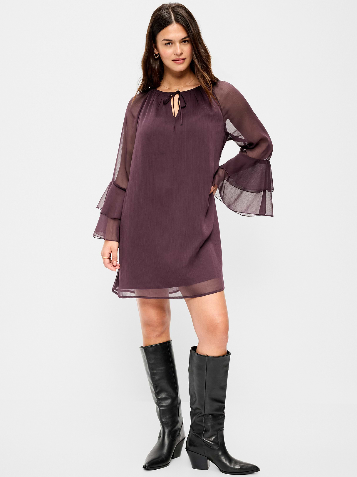 Bell-Sleeve Boho Mini Dress - Veil Of Night
