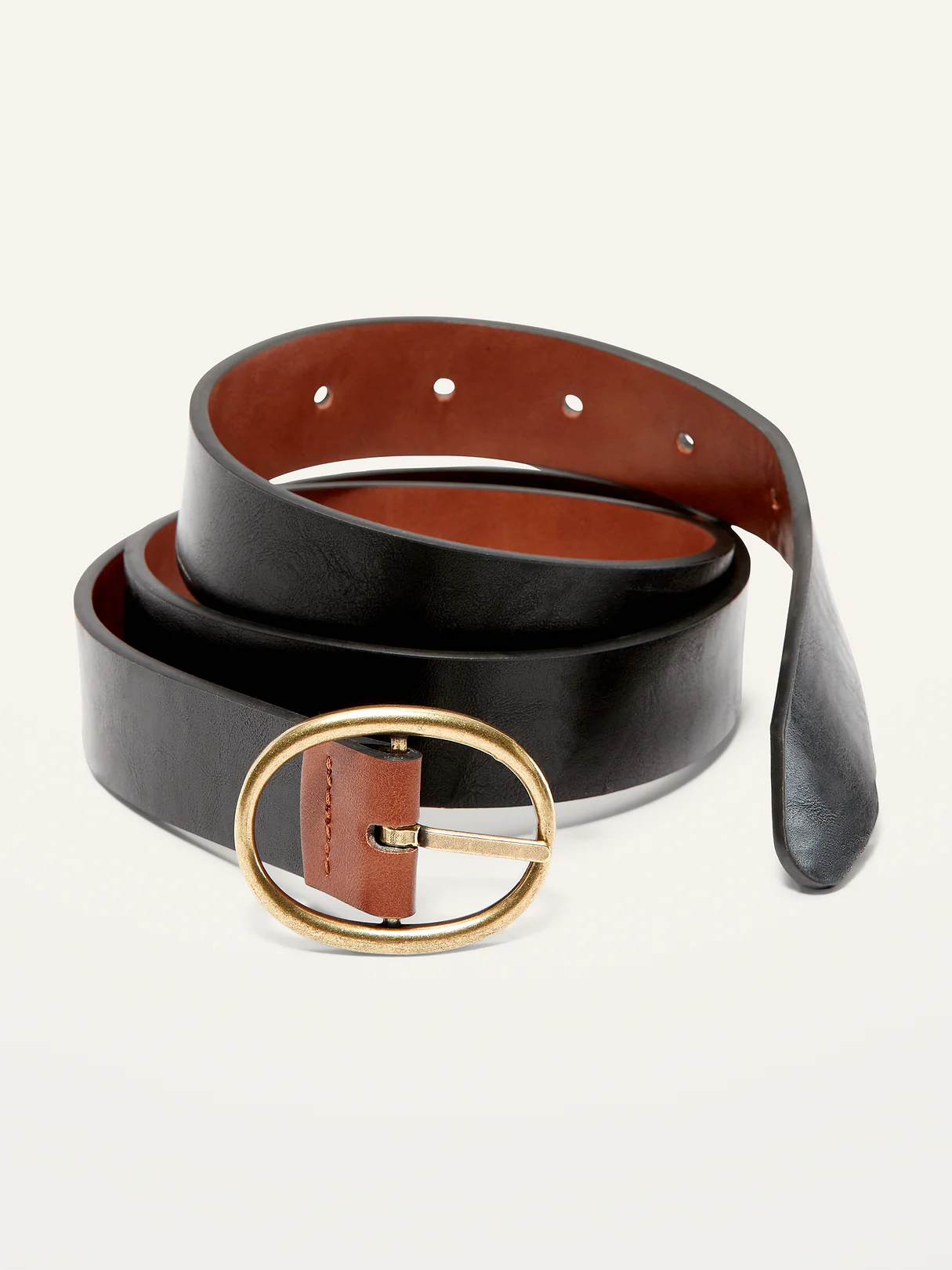 Reversible Faux-Leather Belt For Women (1.25-Inch) - Black/Cognac