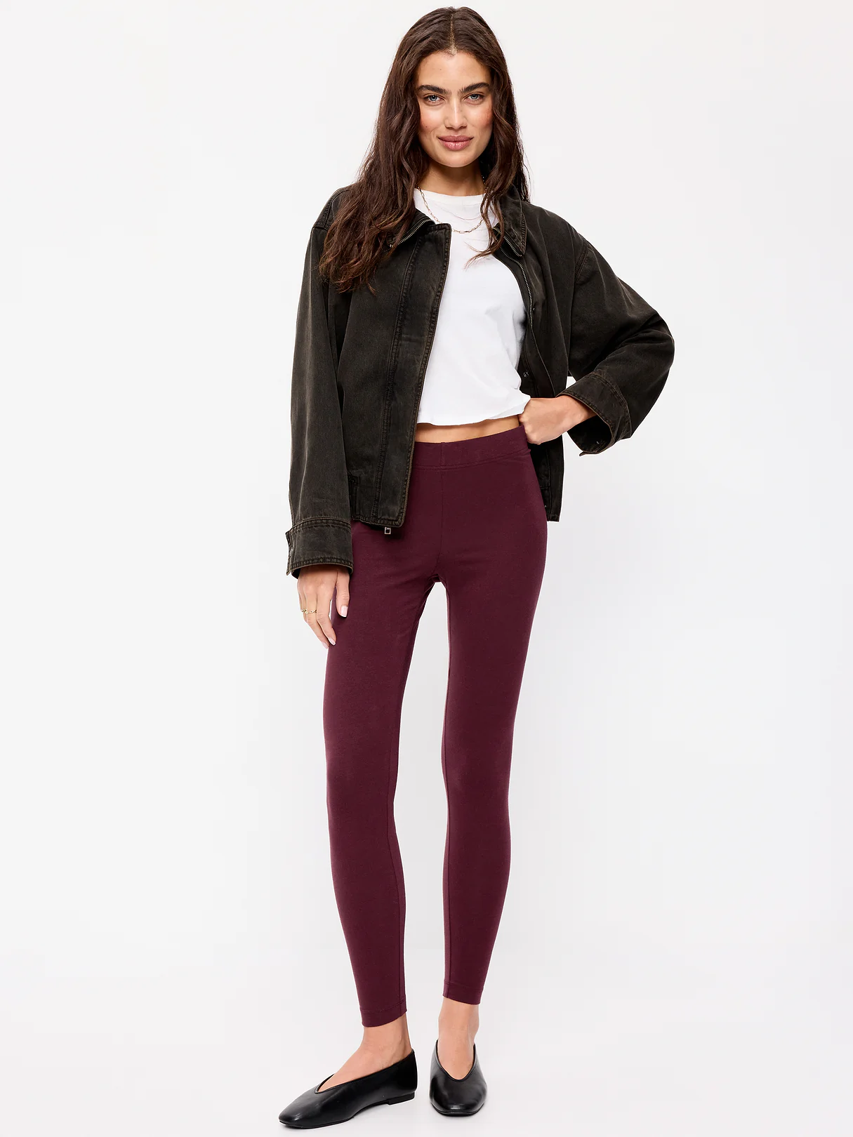 High-Waisted Jersey Fashion Layering Leggings - Raisin Berry