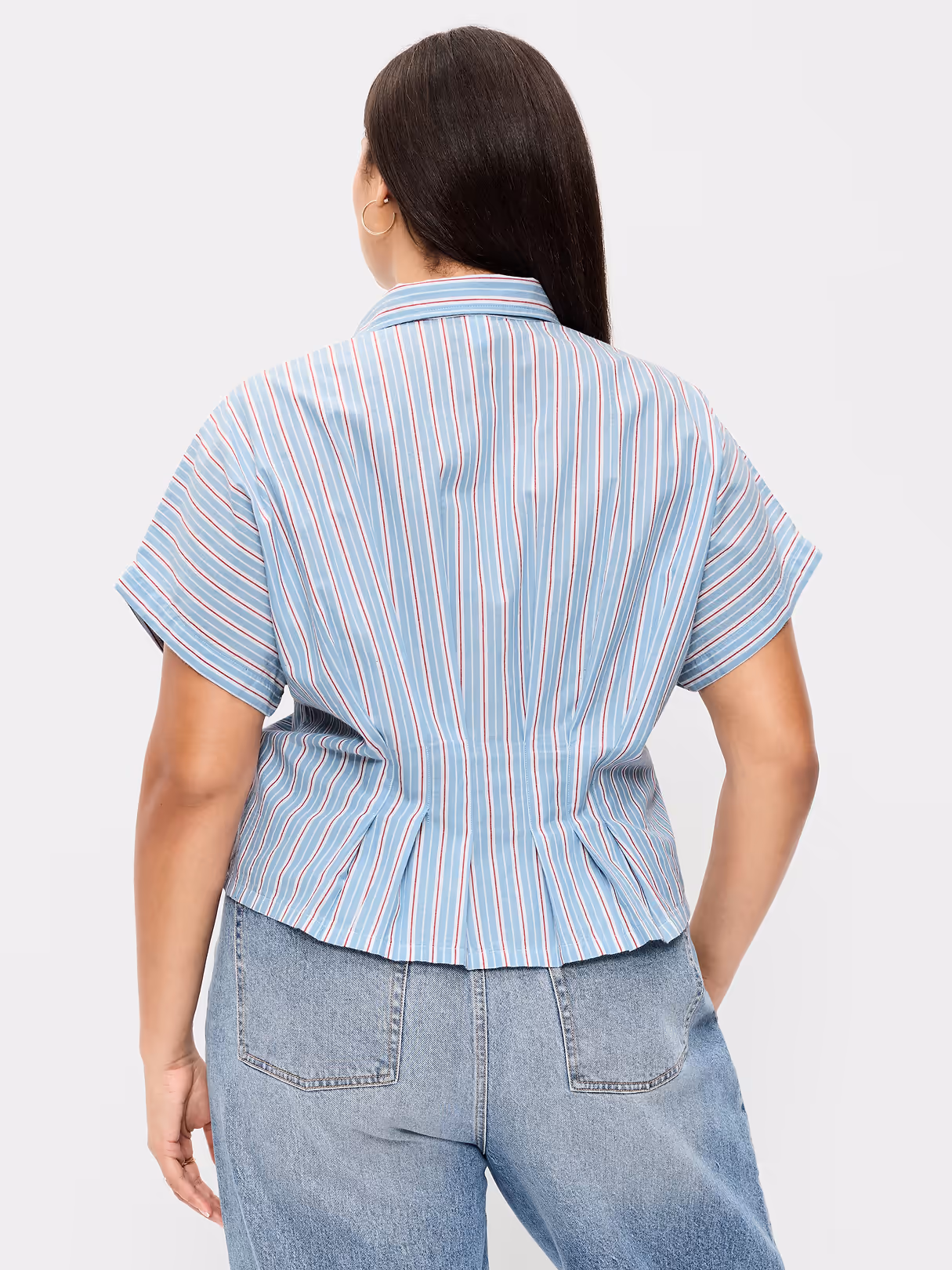 Slim-Waisted Button-Down Shirt - Blue Stripe
