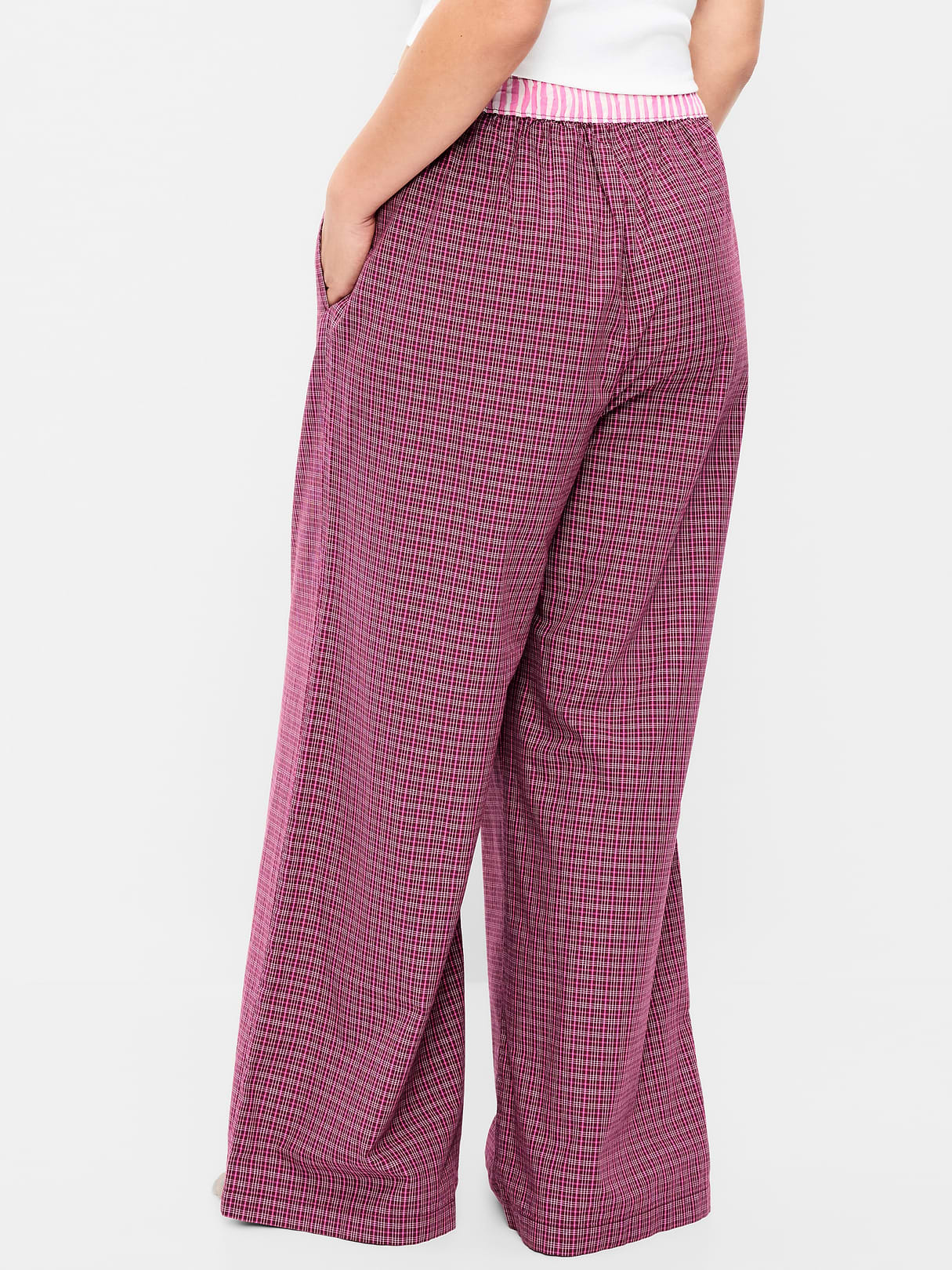 Poplin Wide-Leg Pajama Pants - Dark Red Plaid
