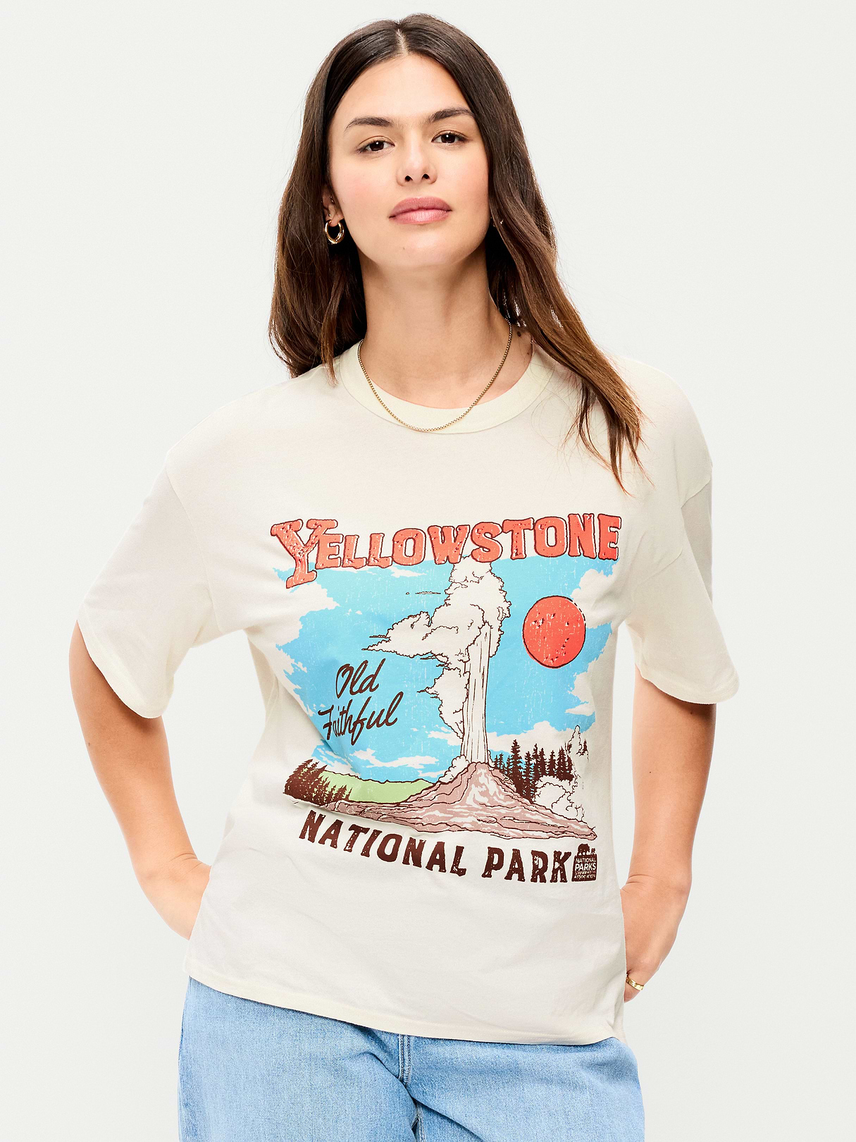 Yosemite National Park Crew-Neck Oversized T-Shirt - Sea Salt