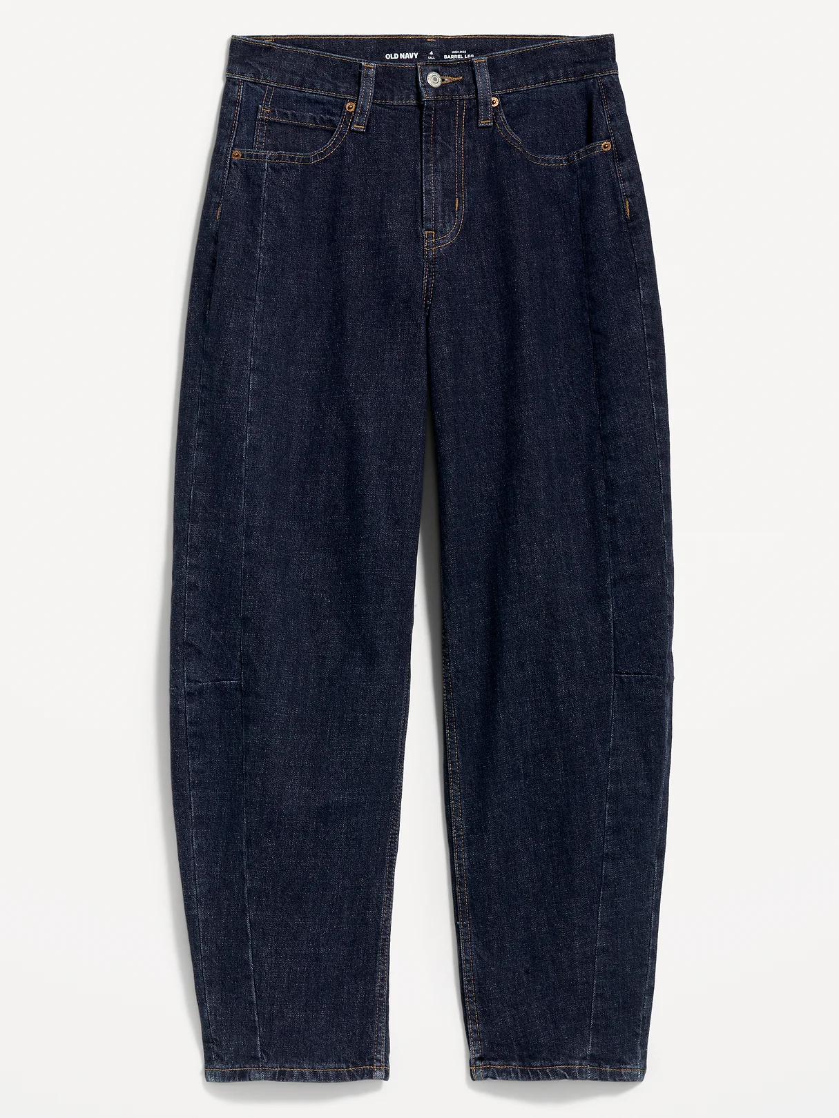 High-Waisted Baggy Barrel Ankle Jeans - Dark Wash