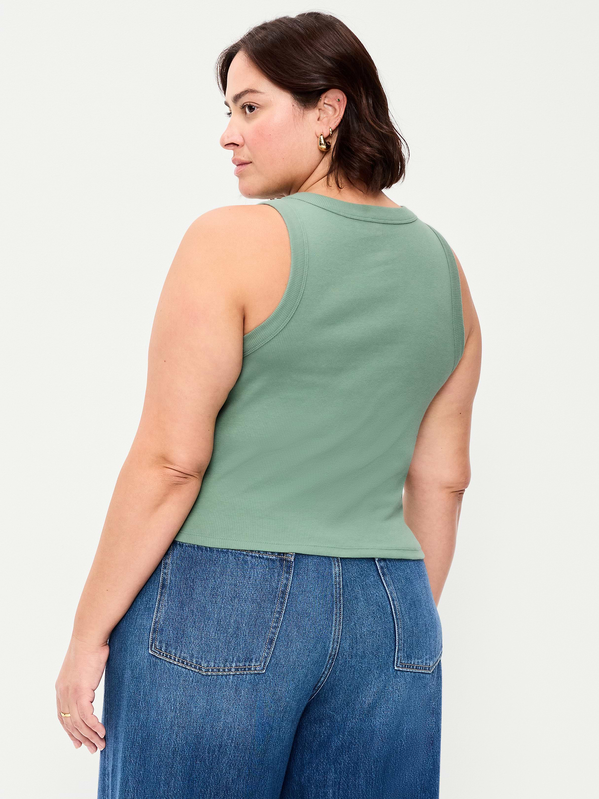 Crop Ribbed Tank Top - Herbal Green