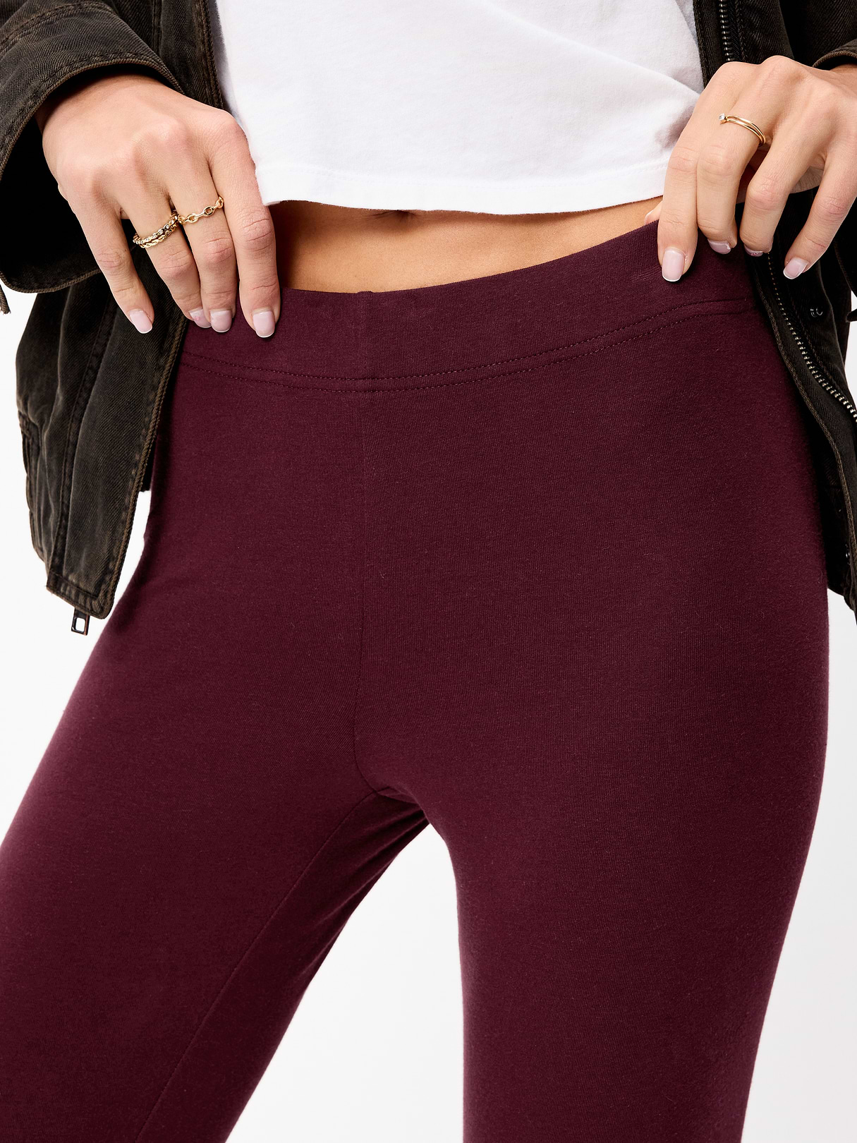 High-Waisted Jersey Fashion Layering Leggings - Raisin Berry