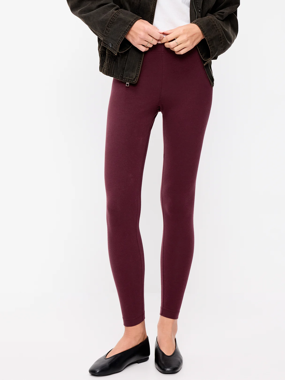 High-Waisted Jersey Fashion Layering Leggings - Raisin Berry