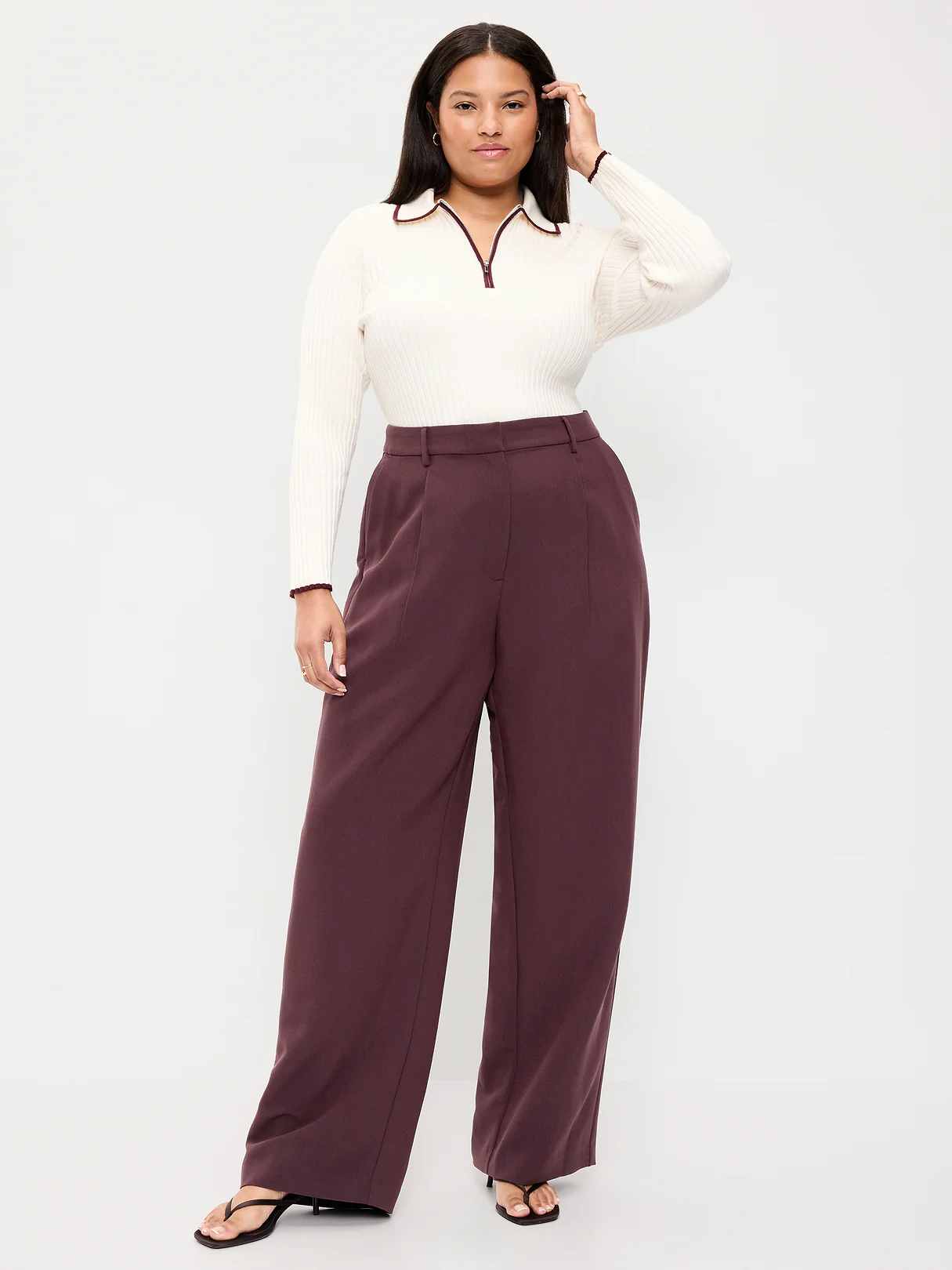 Extra High-Waisted Taylor Wide-Leg Trouser Pants - Plum Wine