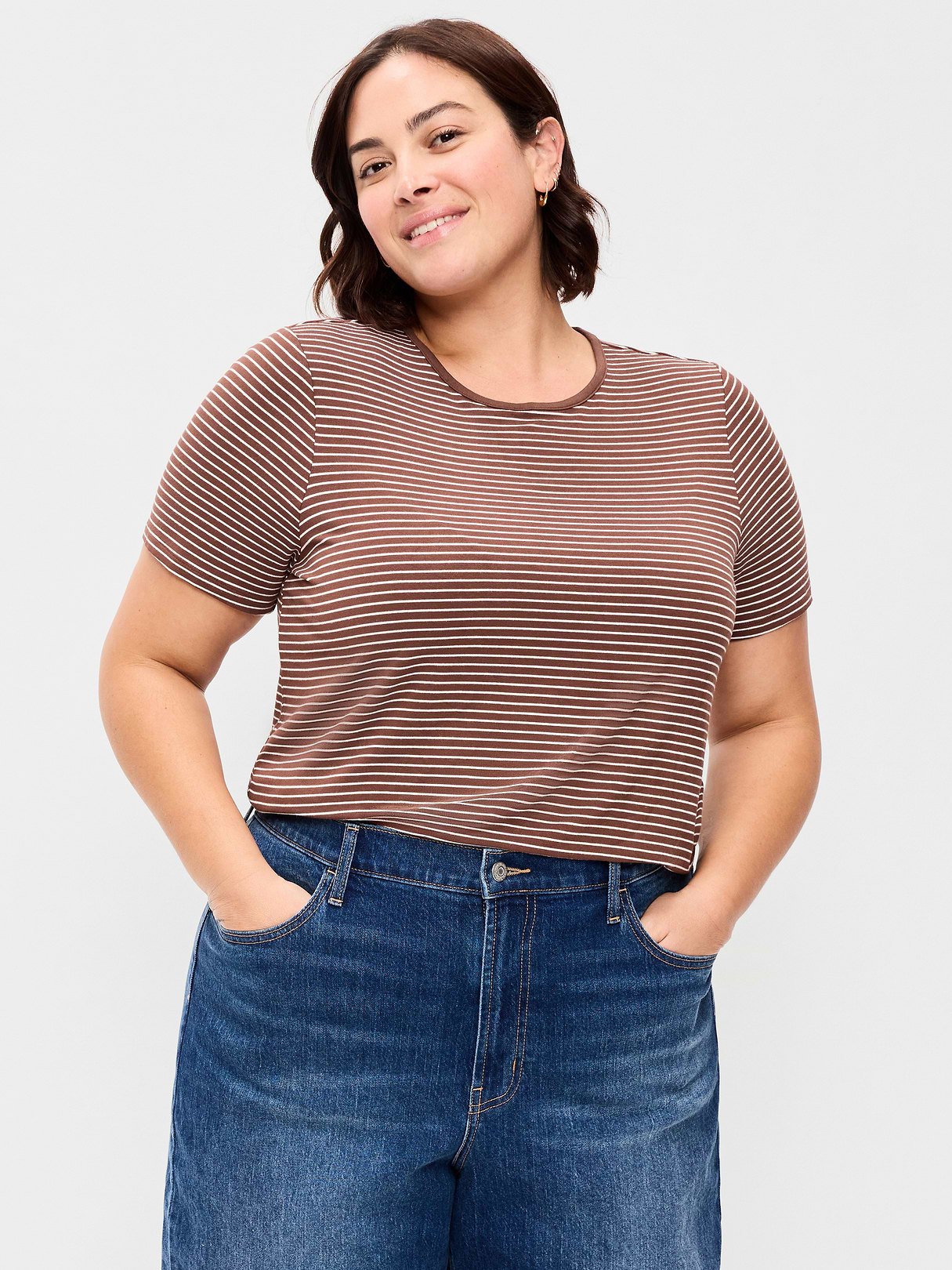Luxe Crew-Neck T-Shirt - Earth Brown Stripe