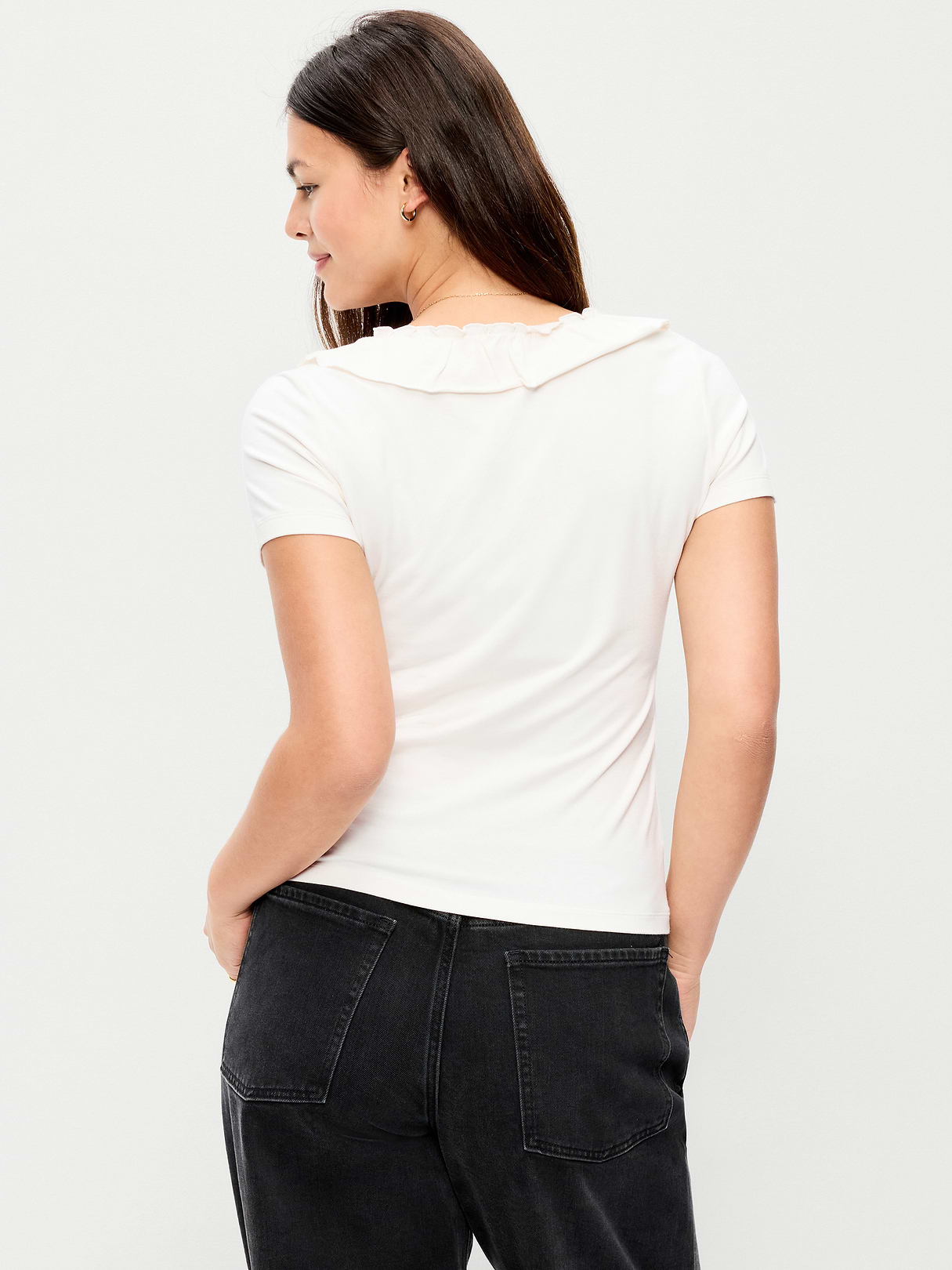 Lettuce-Edge Scoop-Neck Top - Sea Salt