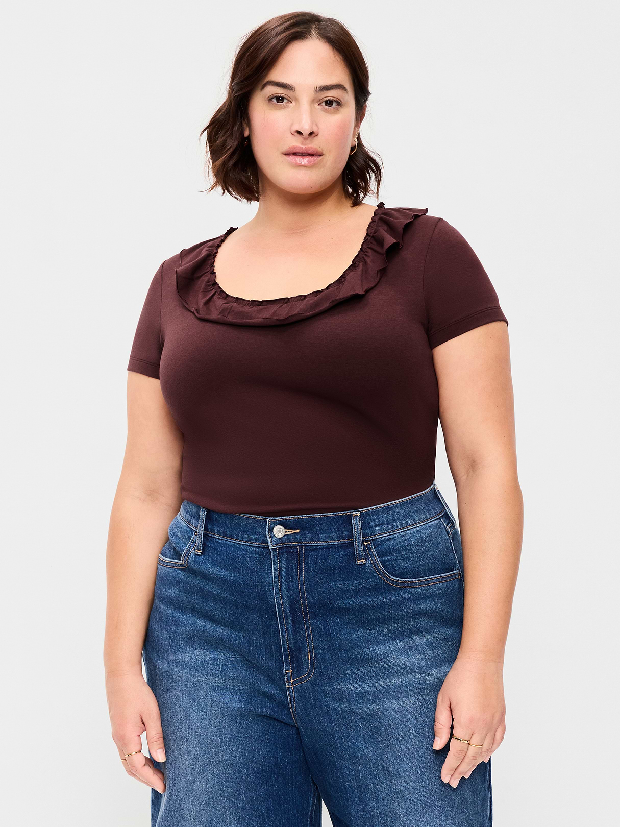 Lettuce-Edge Scoop-Neck Top - Reddy Or Not