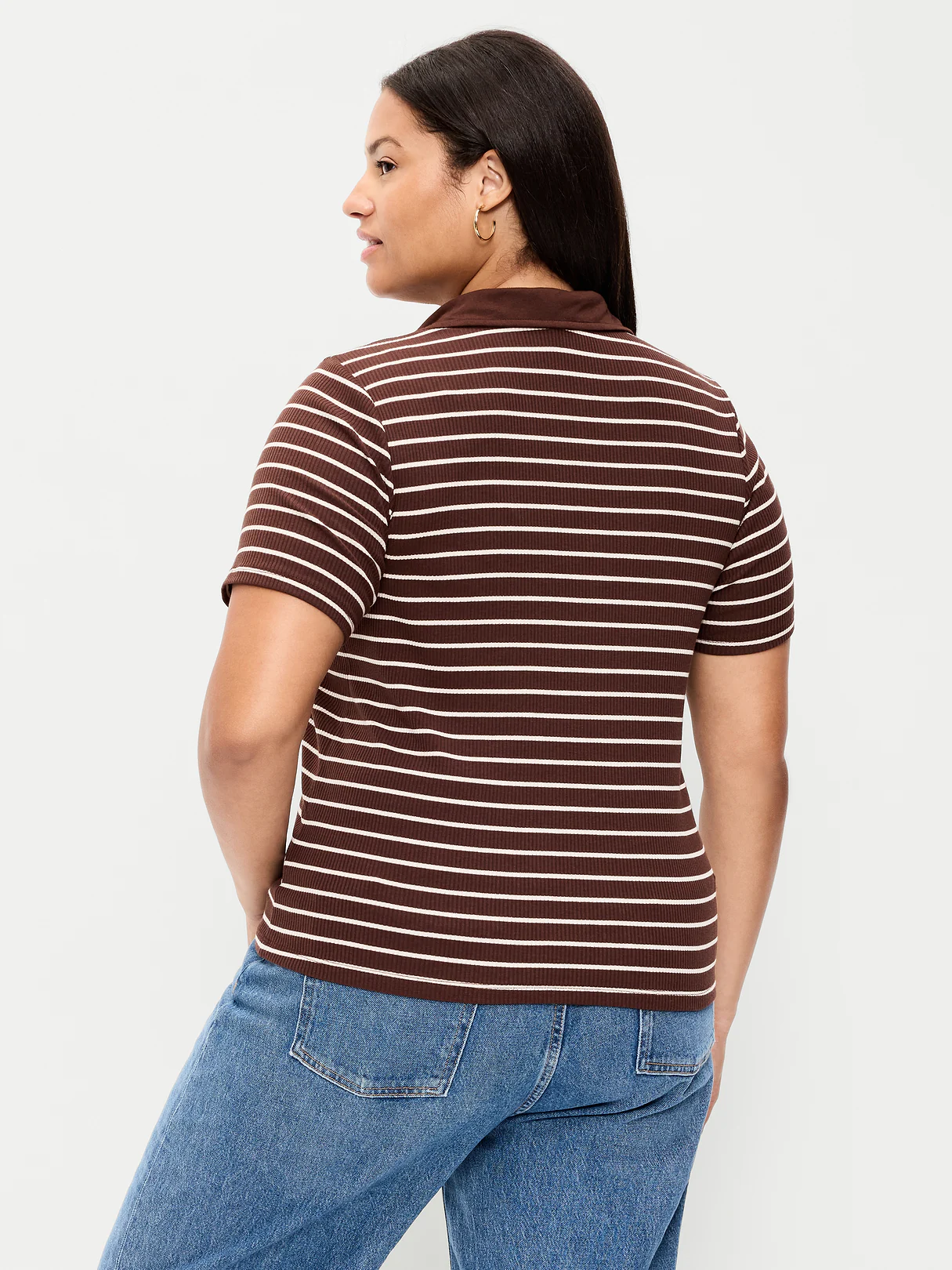Keyhole Polo Top - Earth Brown Stripe
