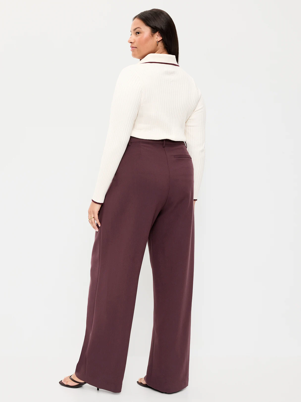 Extra High-Waisted Taylor Wide-Leg Trouser Pants - Plum Wine