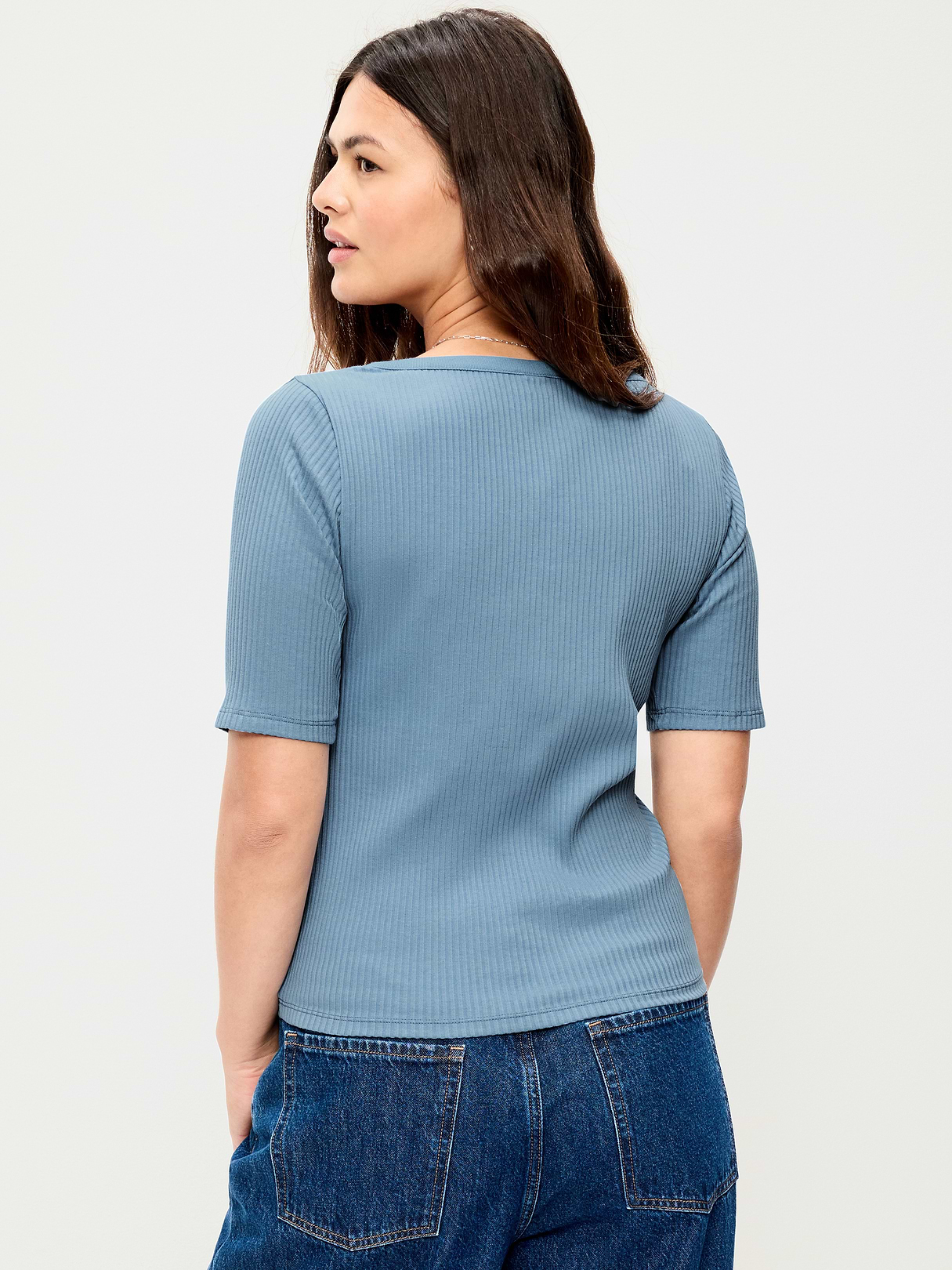 Scoop-Neck Fitted Henley Top - Naturalist Blue