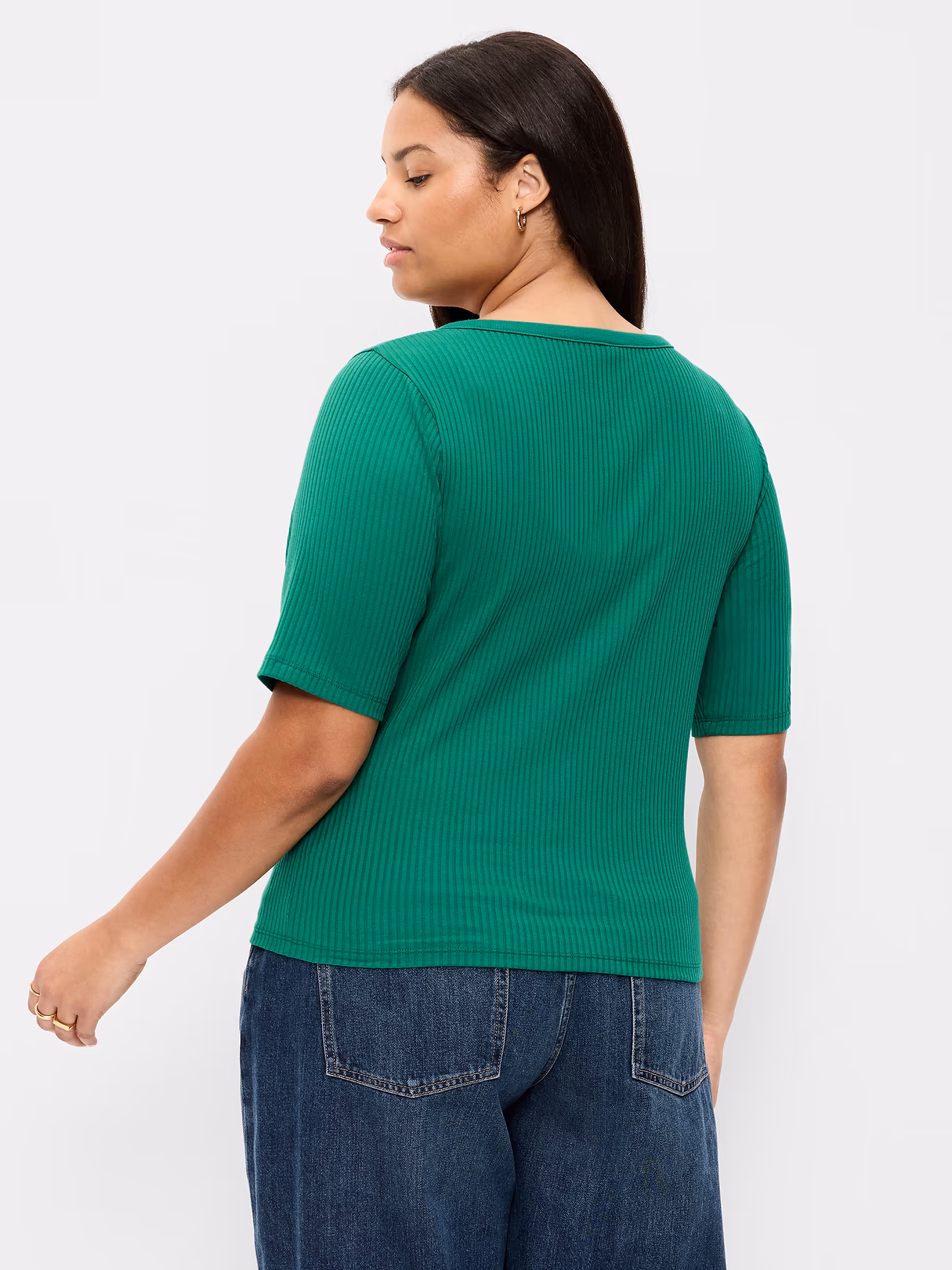 Scoop-Neck Fitted Henley Top - Rainforest Jewel