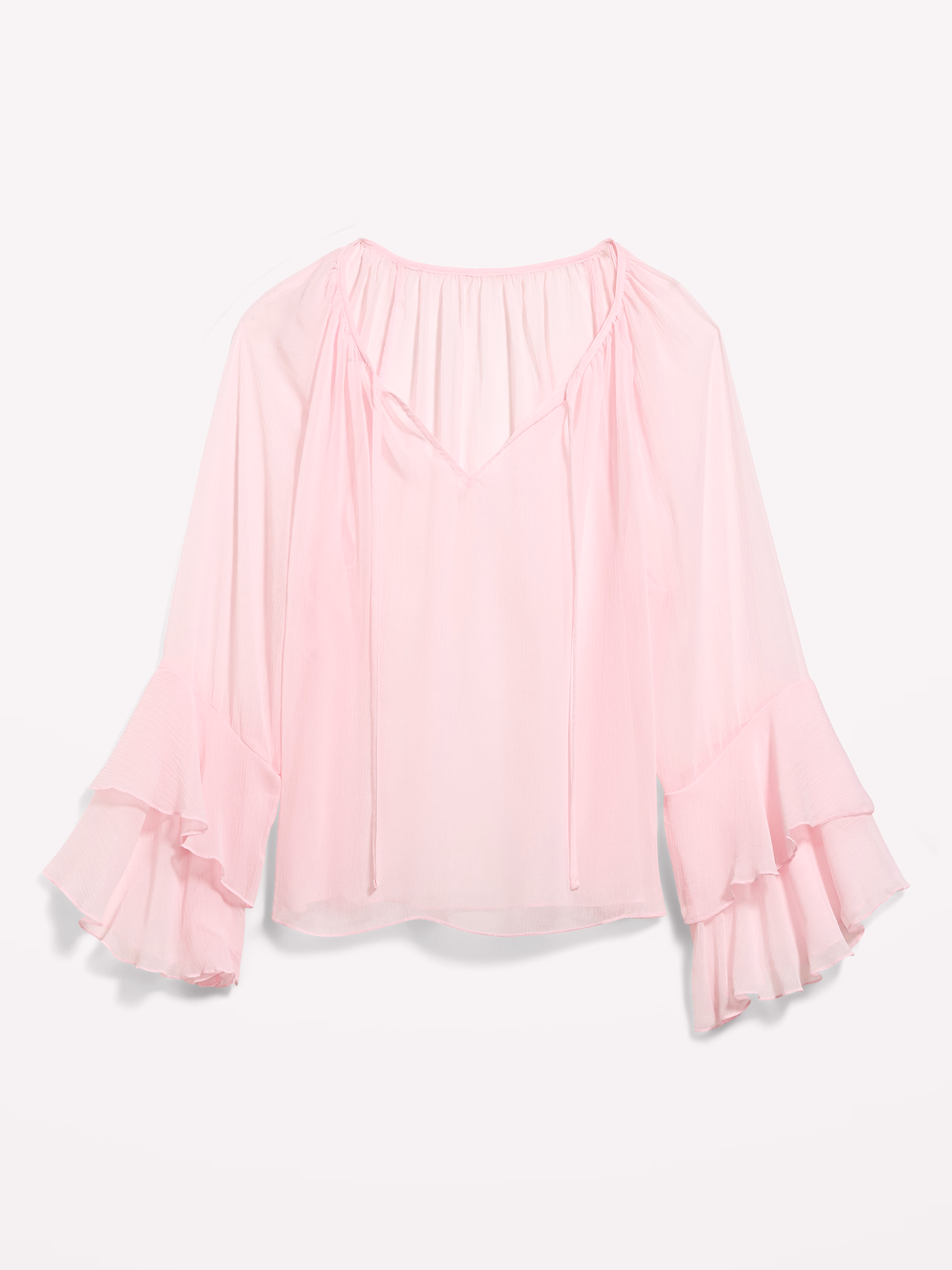 Sheer Chiffon Bell-Sleeve Top - Blush On You