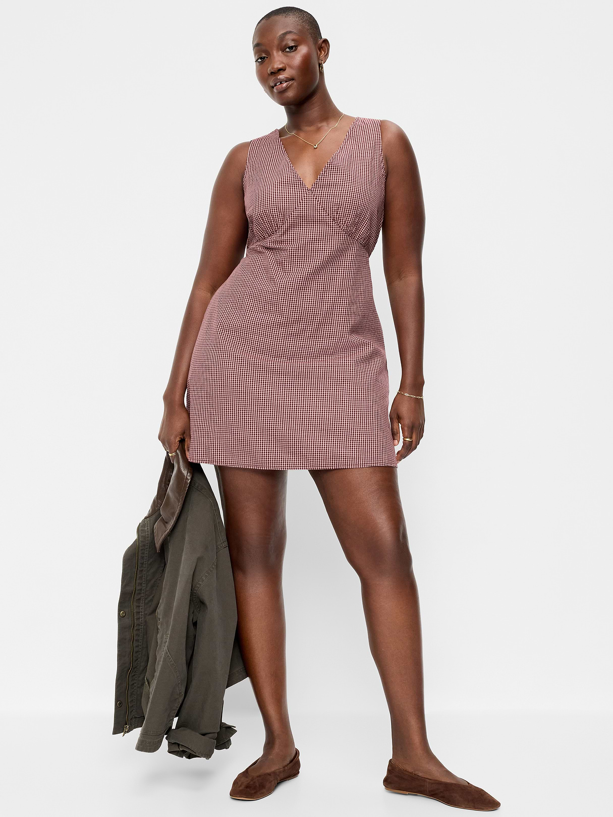 Sleeveless A-Line Mini Dress - Pink Gingham