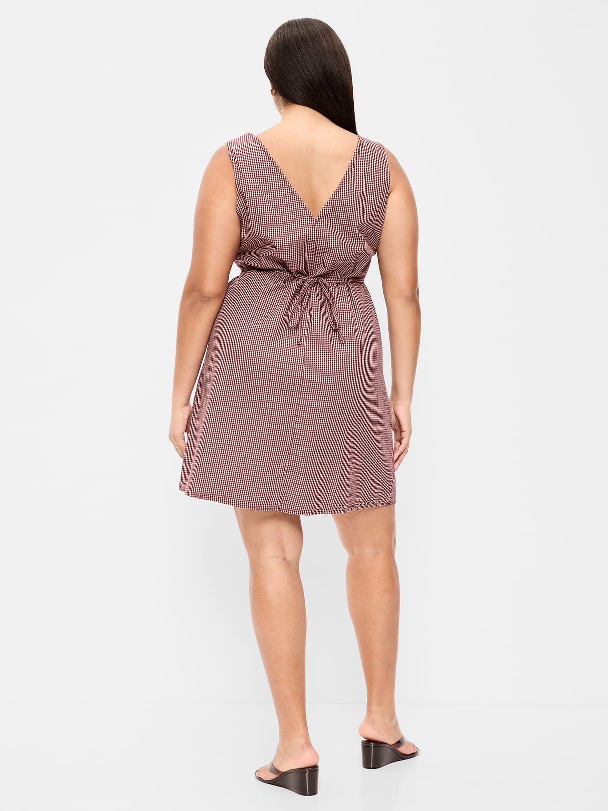 Sleeveless A-Line Mini Dress - Pink Gingham