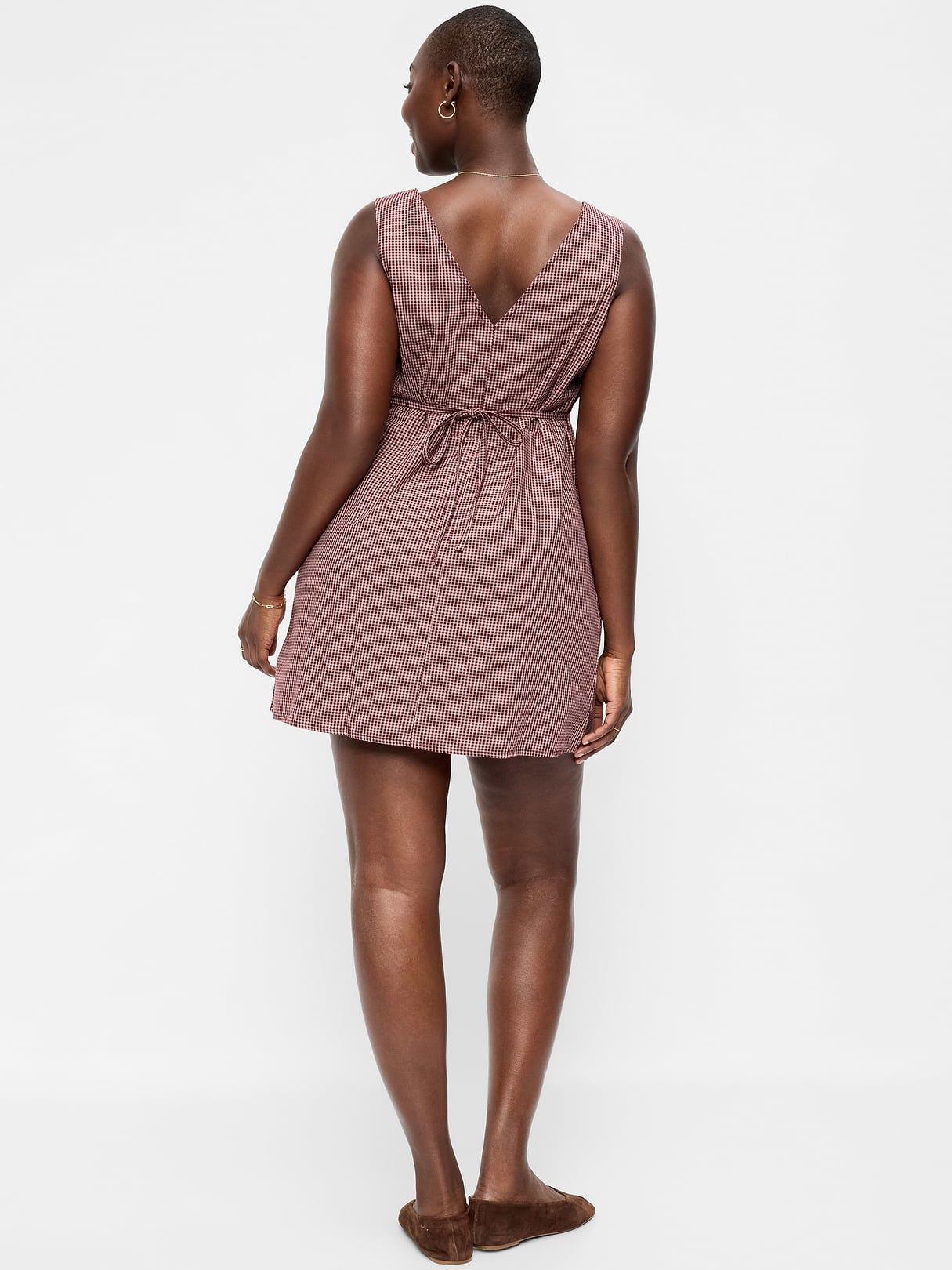 Sleeveless A-Line Mini Dress - Pink Gingham