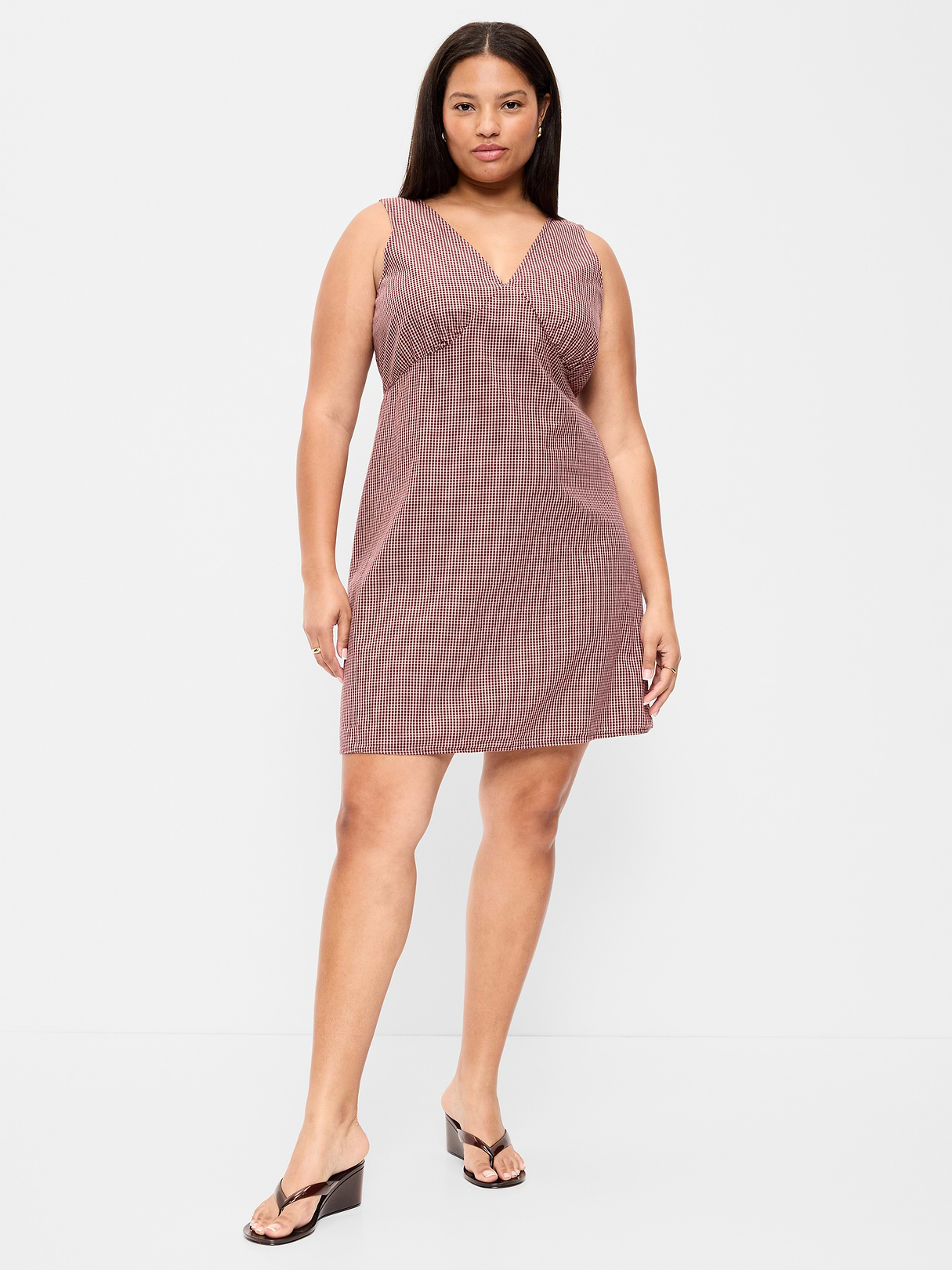 Sleeveless A-Line Mini Dress - Pink Gingham