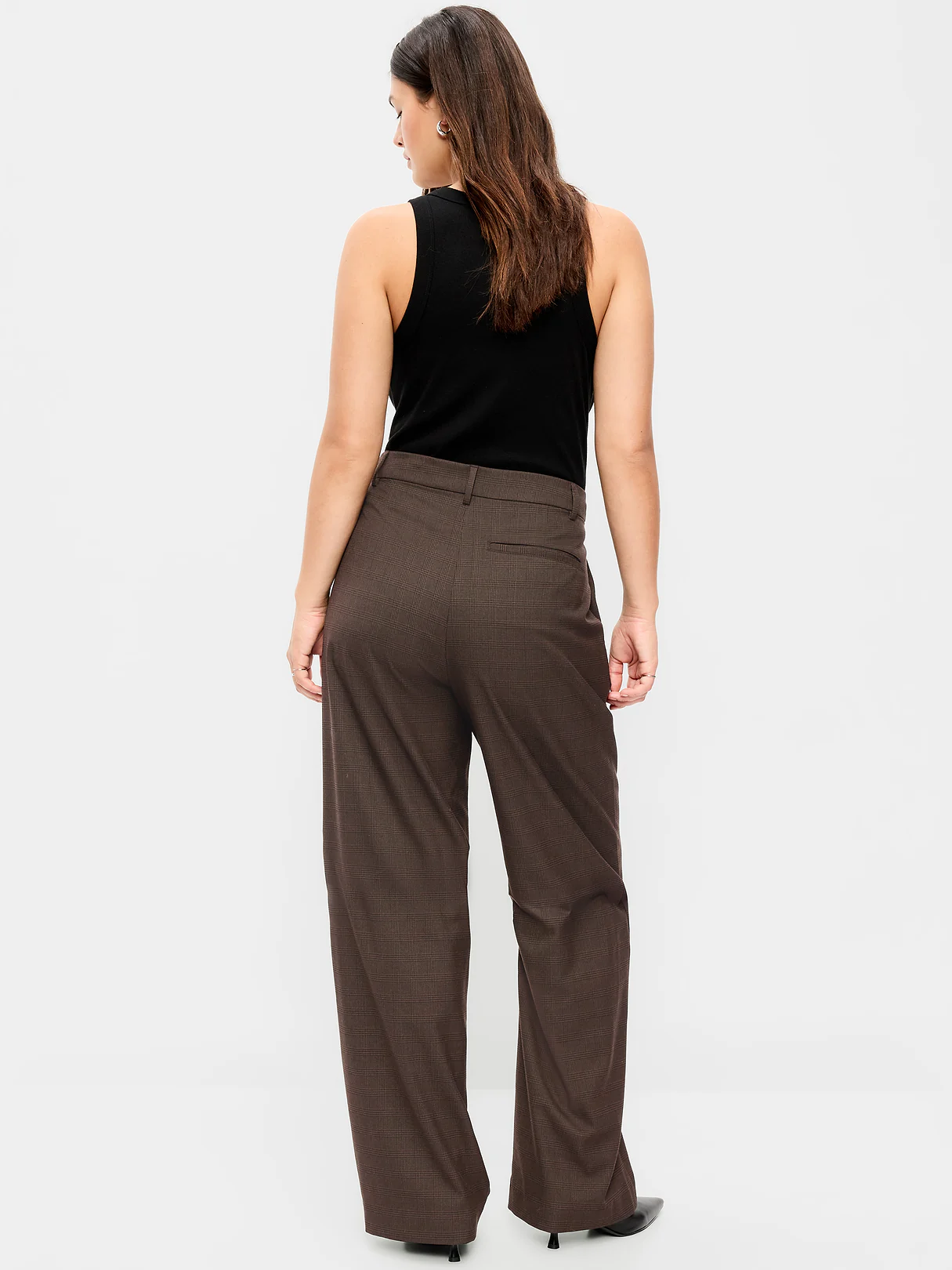 Extra High-Waisted Taylor Wide-Leg Trouser Pants - Brown Plaid