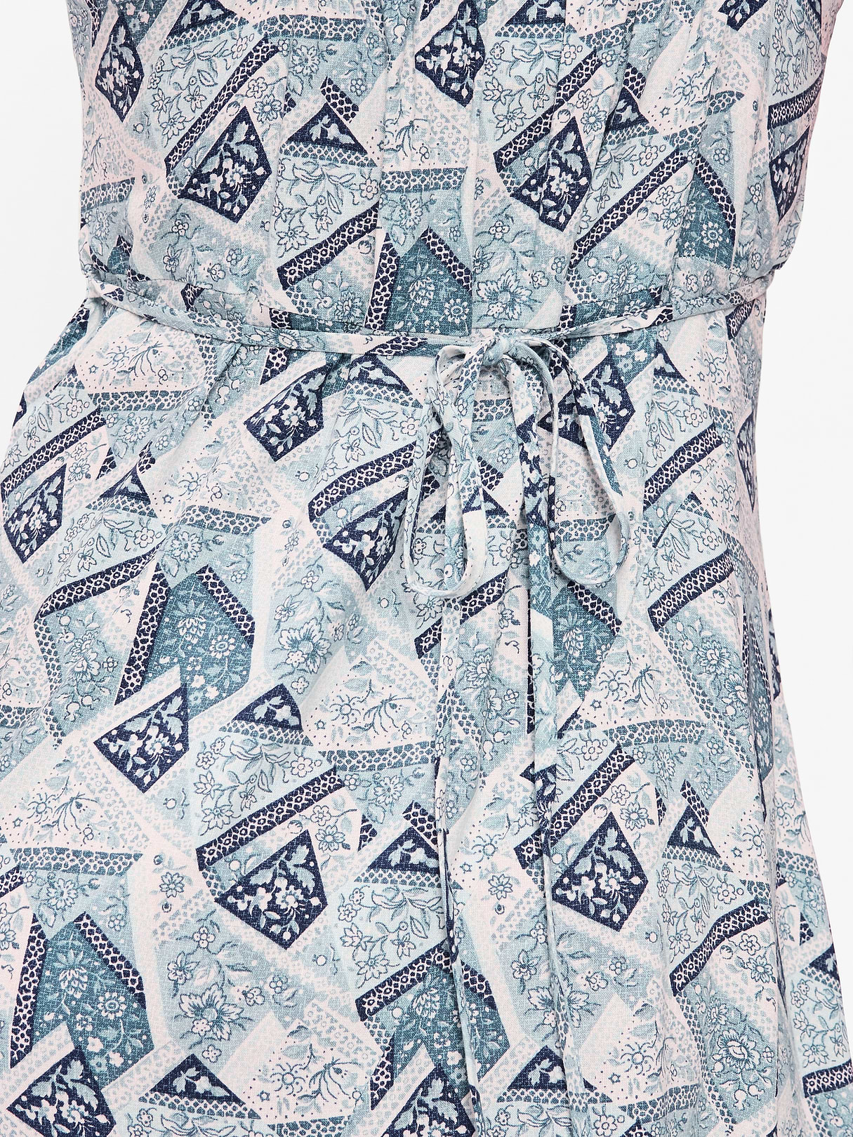 Fit & Flare Tie-Back Asymmetrical Midi Dress - Patchwork (Multi Blue)