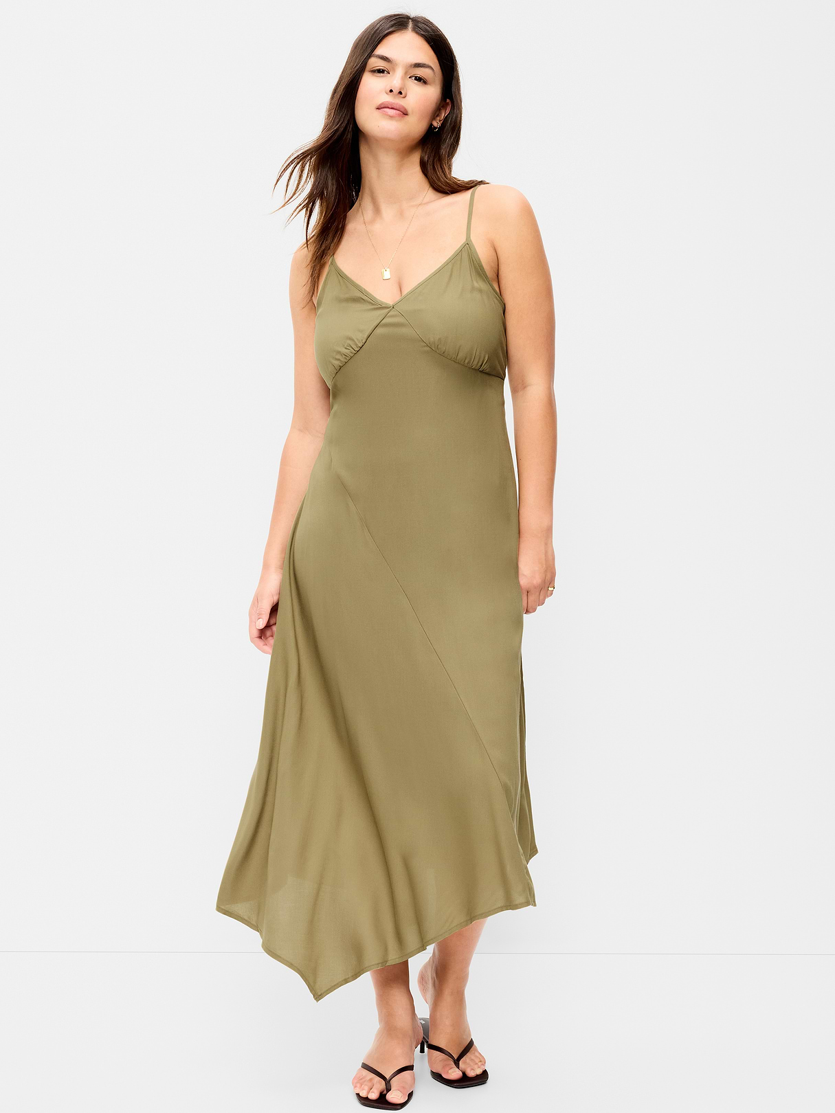 Fit & Flare Tie-Back Asymmetrical Midi Dress - Kombu