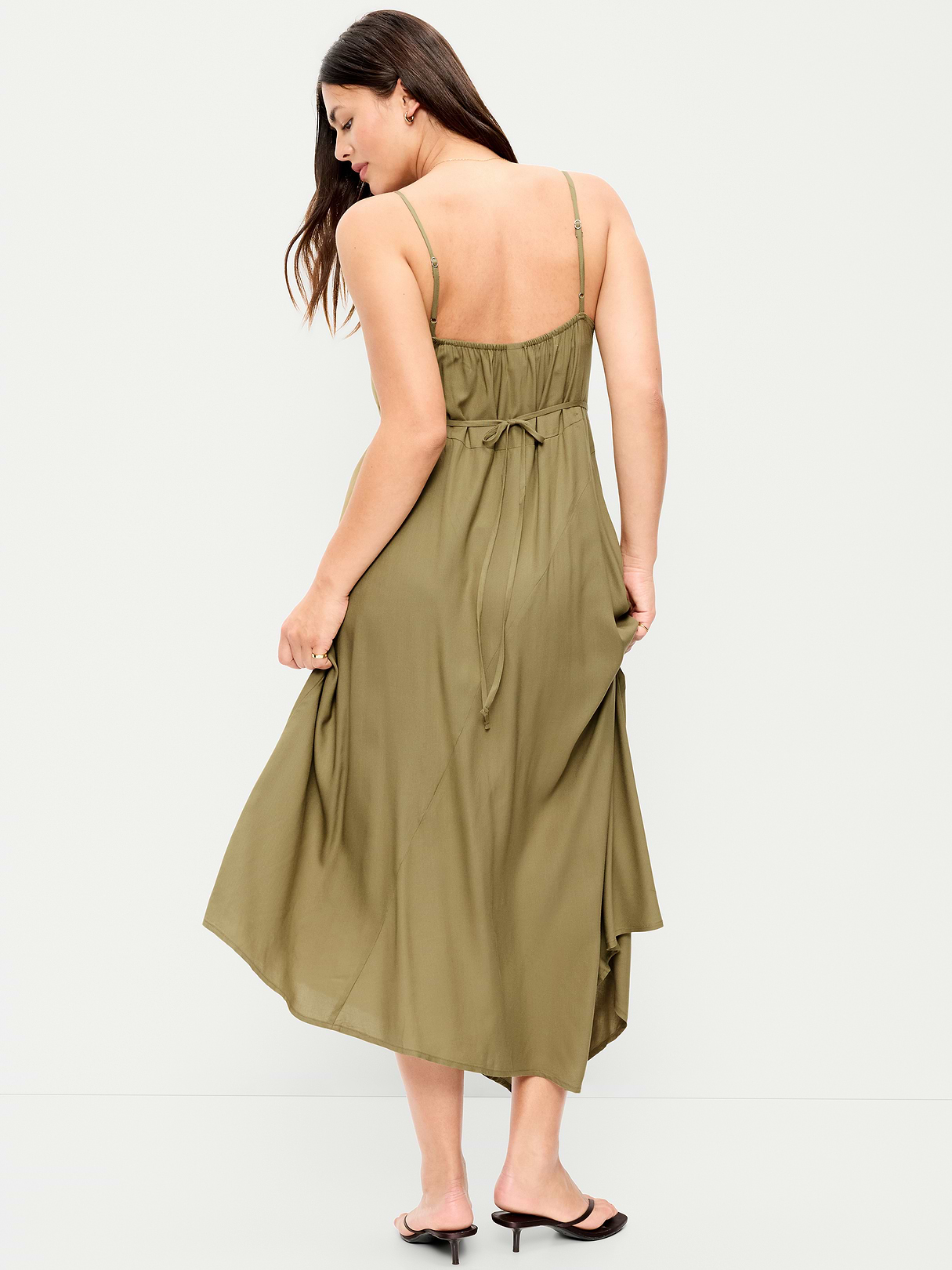 Fit & Flare Tie-Back Asymmetrical Midi Dress - Kombu