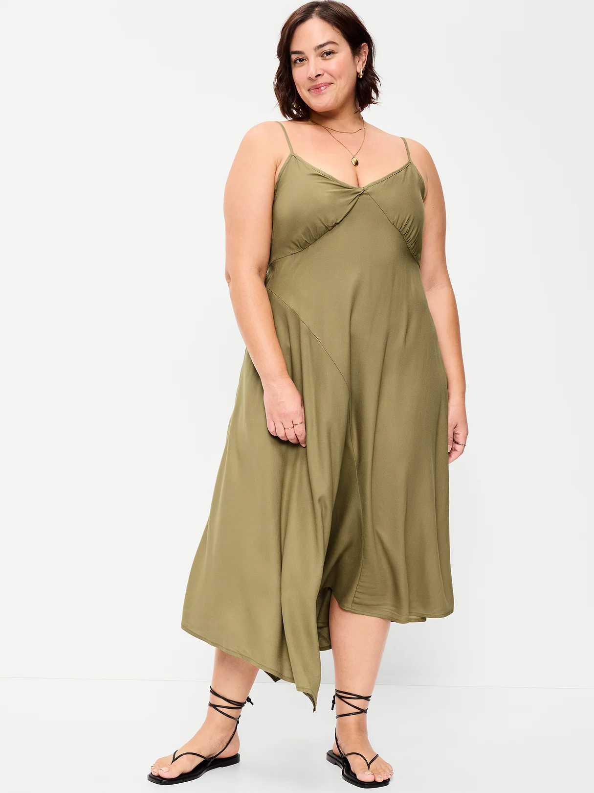 Fit & Flare Tie-Back Asymmetrical Midi Dress - Kombu