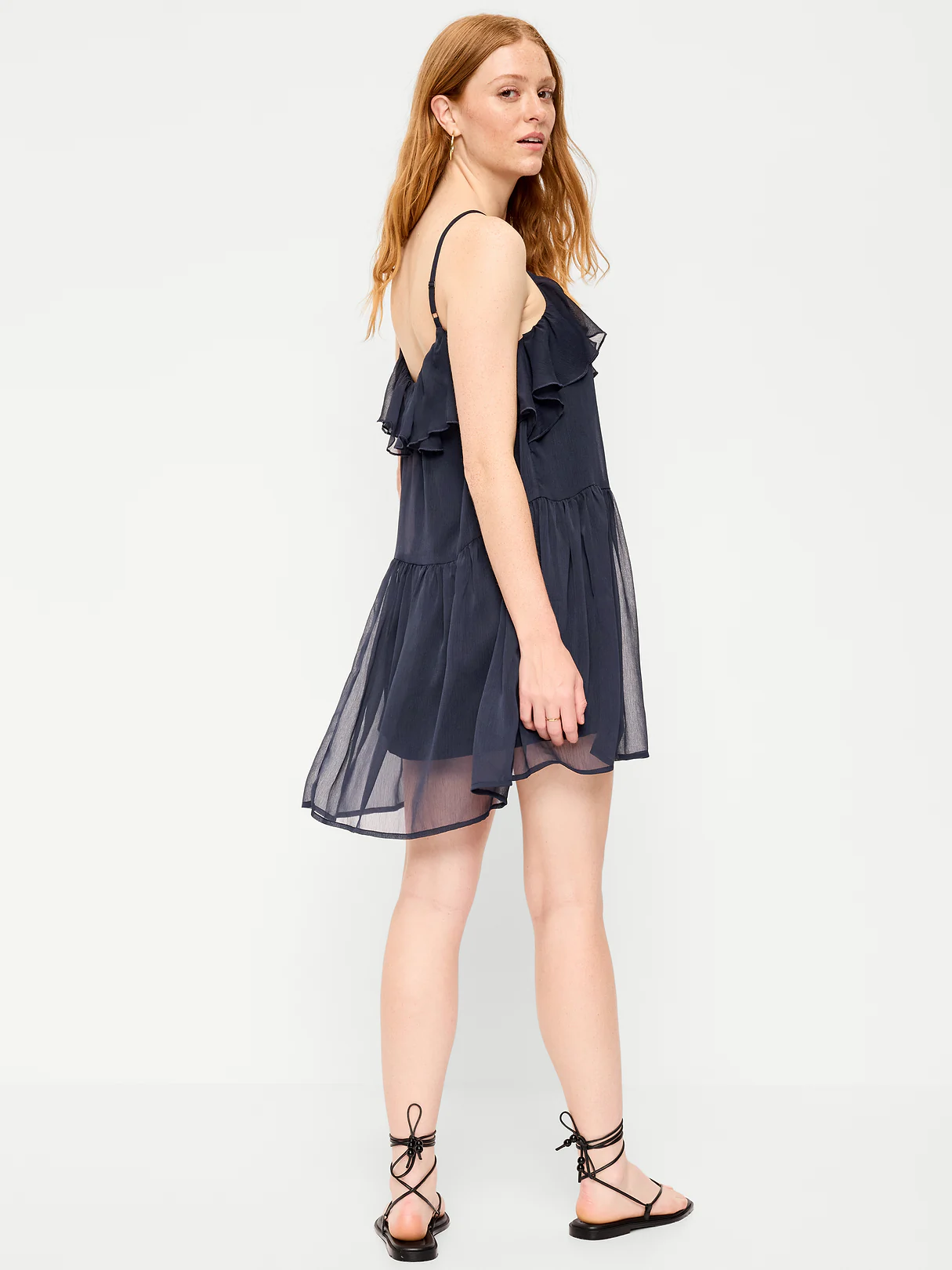 Ruffle-Front Flounce Mini Dress - Moire Navy
