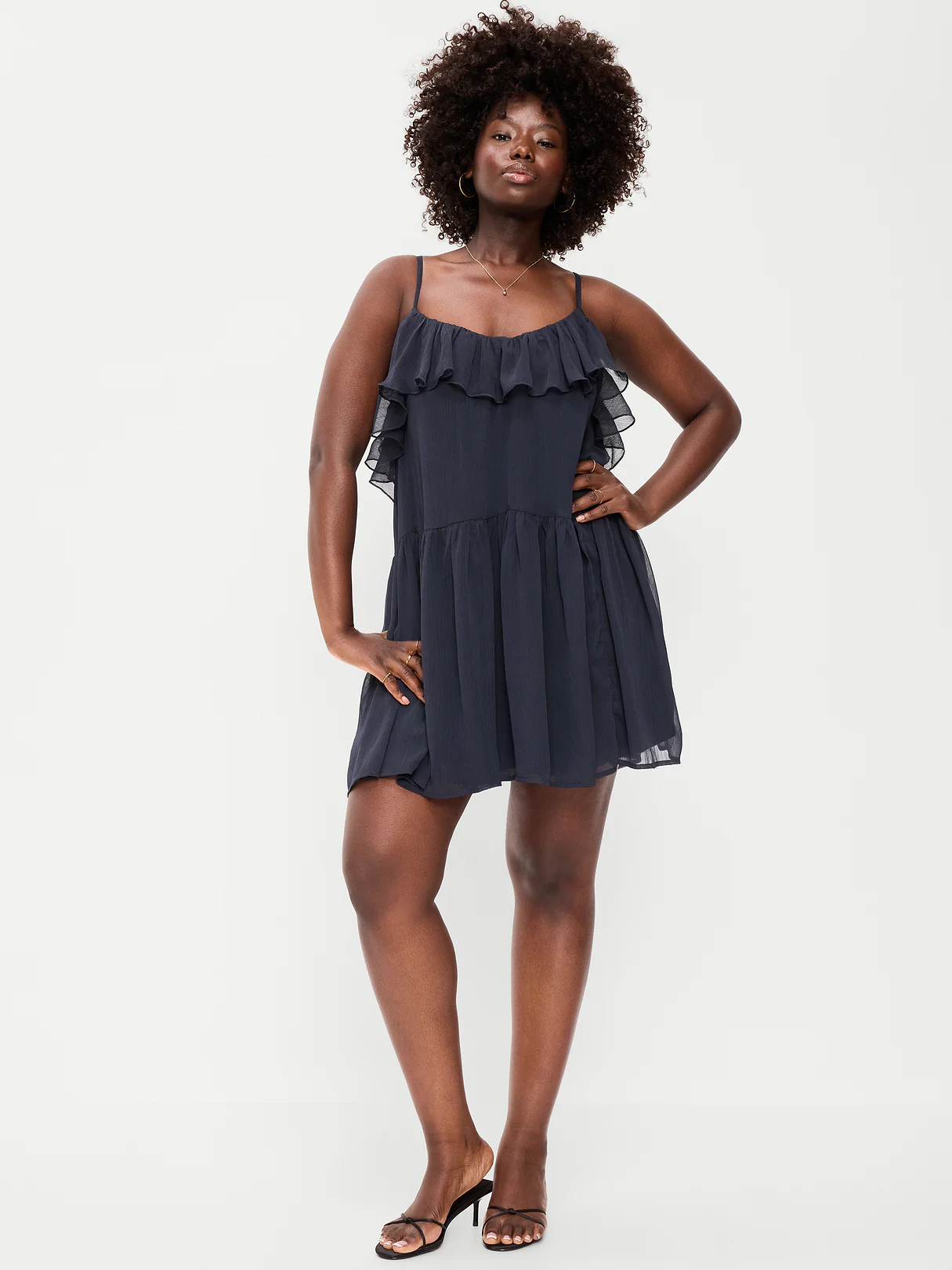Ruffle-Front Flounce Mini Dress - Moire Navy
