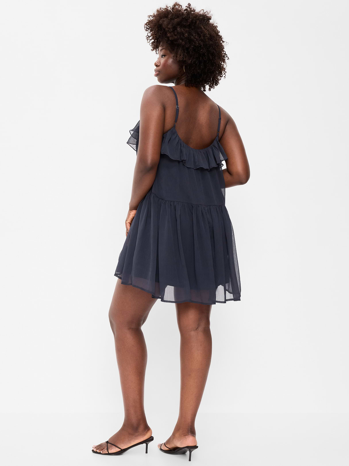 Ruffle-Front Flounce Mini Dress - Moire Navy