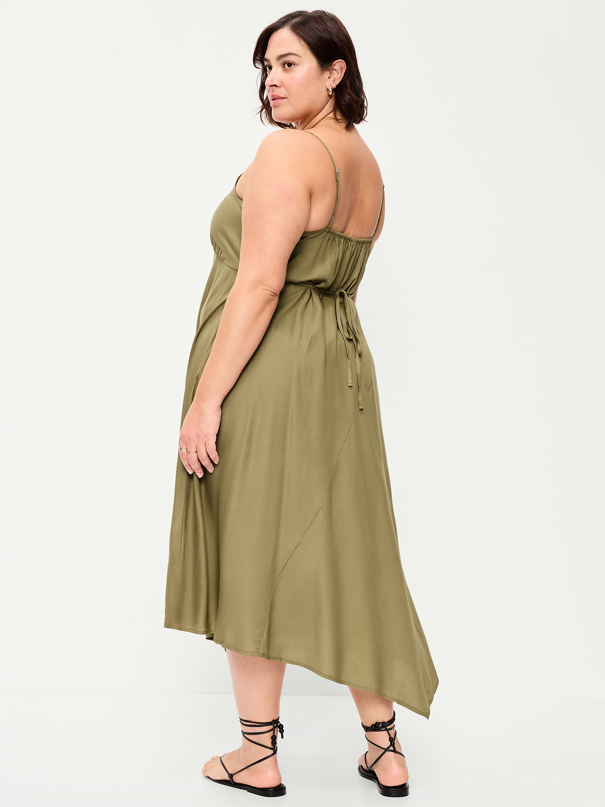 Fit & Flare Tie-Back Asymmetrical Midi Dress - Kombu