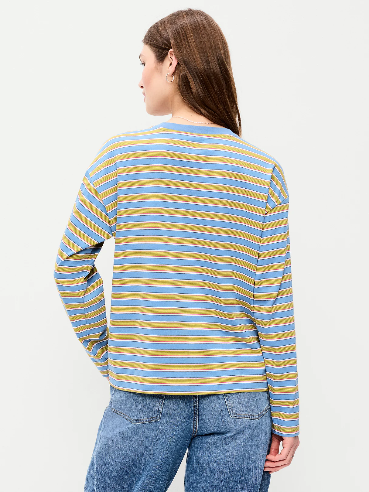Vintage Long-Sleeve Crew-Neck T-Shirt - Blue/Green Stripe